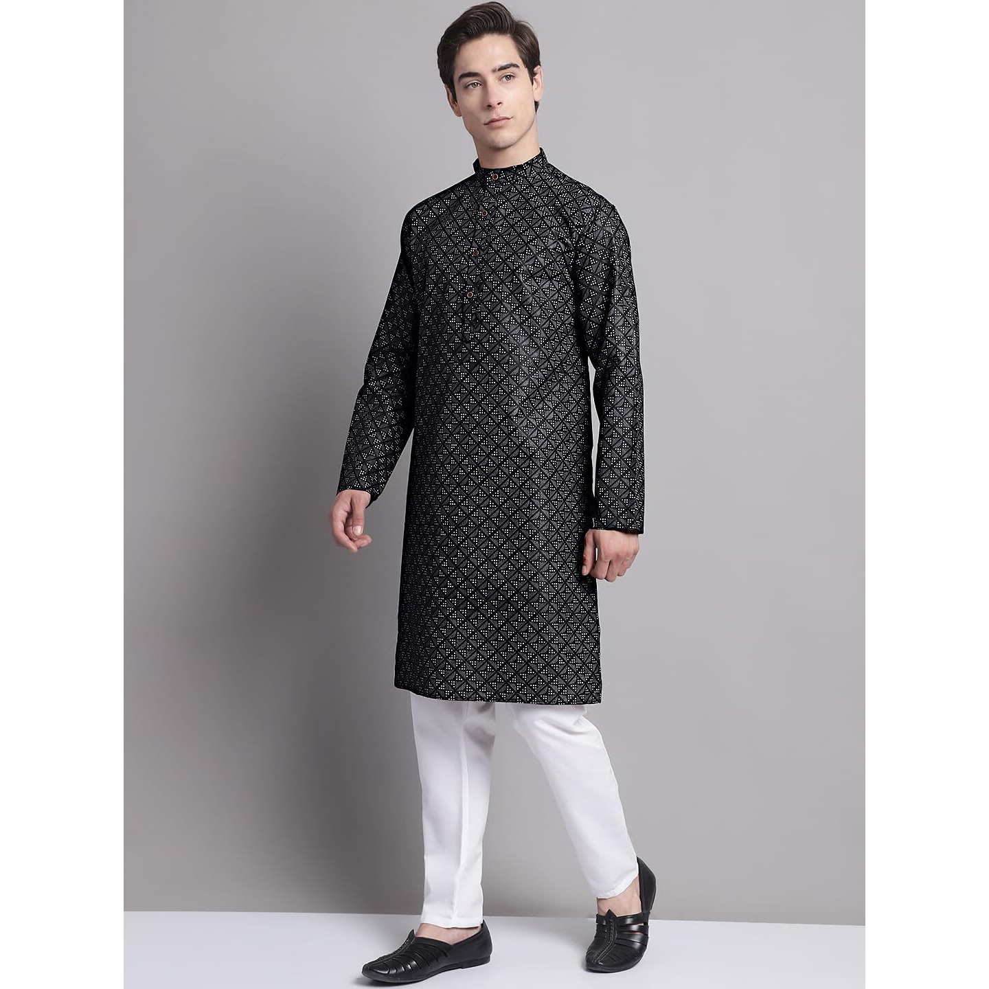 Jompers Men's Printed Pure Cotton Kurta Pyjama Set (Black, Xxl)