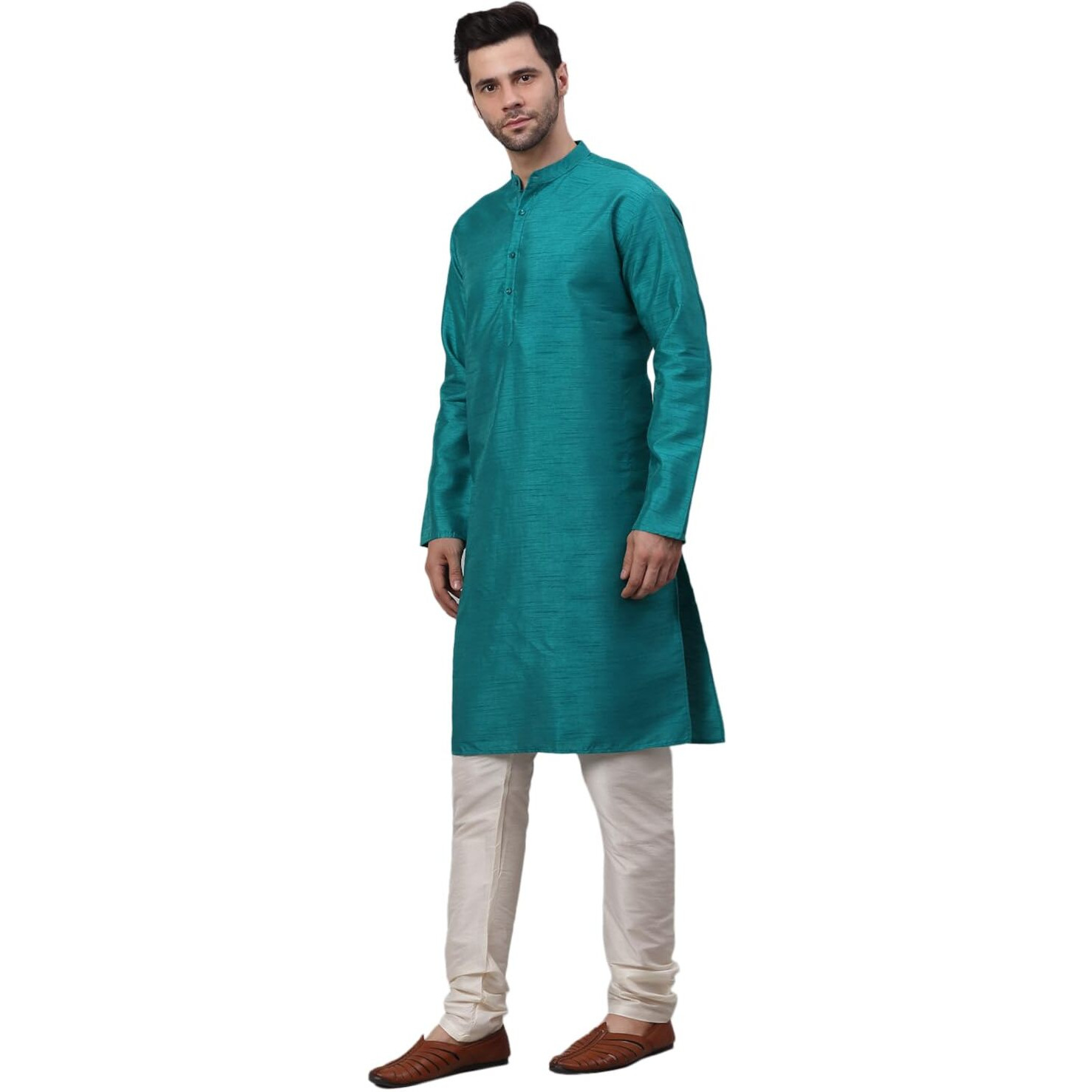 Jompers Men's Solid Dupion Silk Kurta Pyjama Set (Teal, Xl)