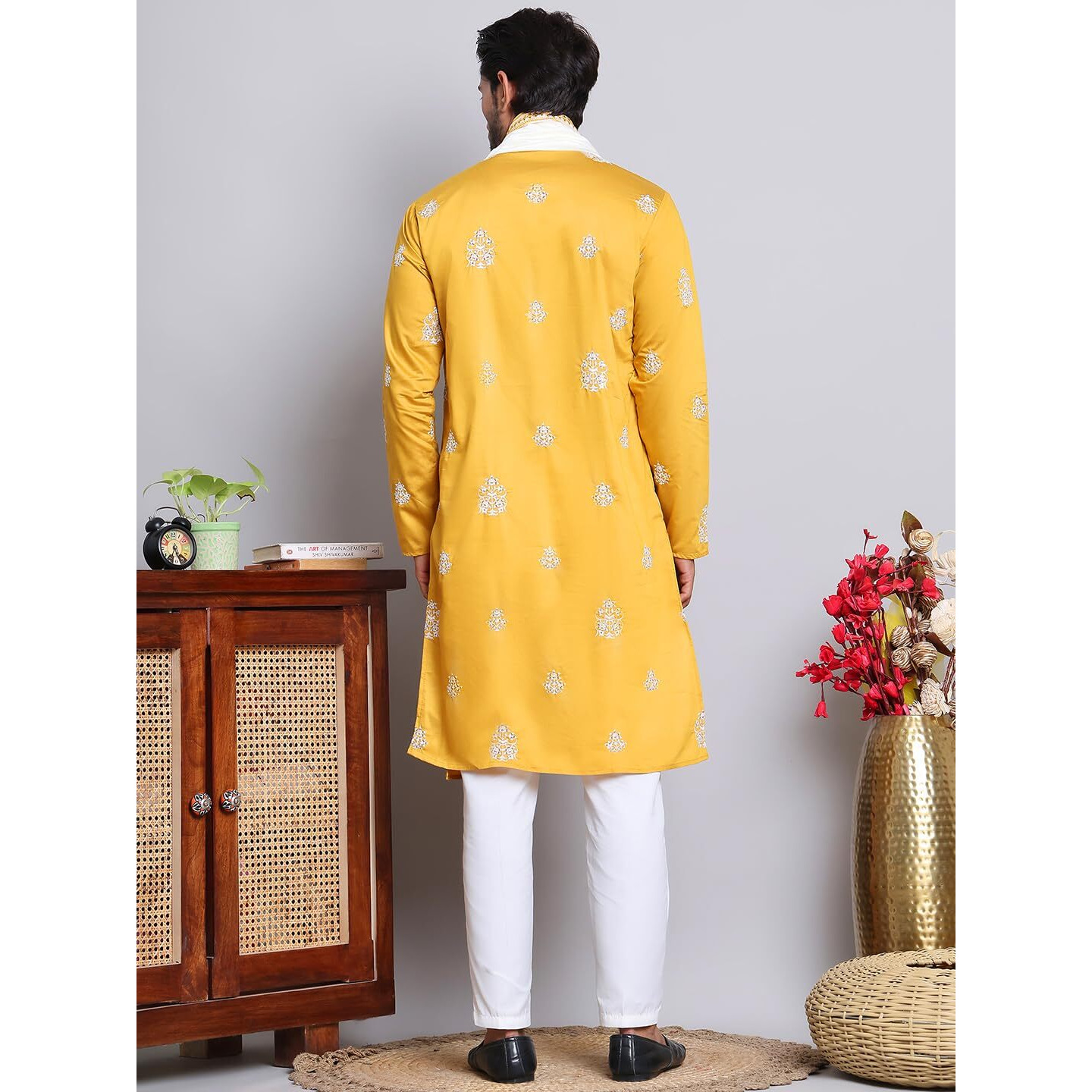 Jompers Mustard Embroidered & Sequin Kurta Pyjama With Dupatta (Mustard, S)
