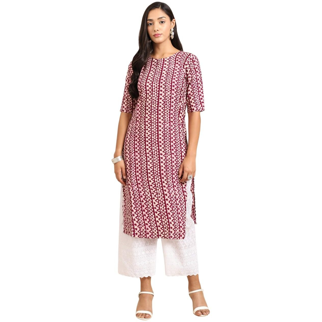 Patlani Women's A-Line-Calf Langth Crepe Kurti. Red