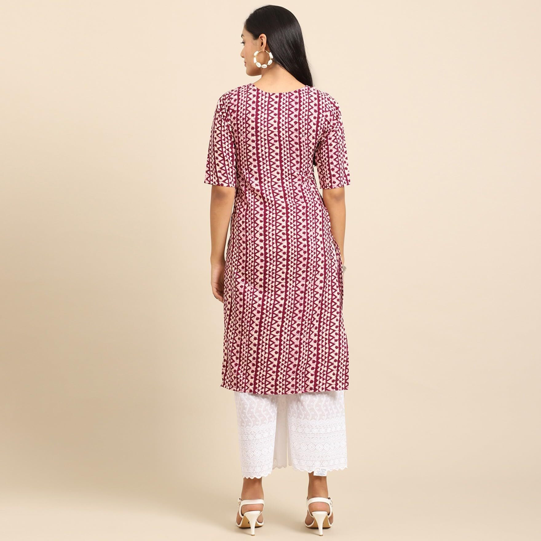 Patlani Women's A-Line-Calf Langth Crepe Kurti. Red
