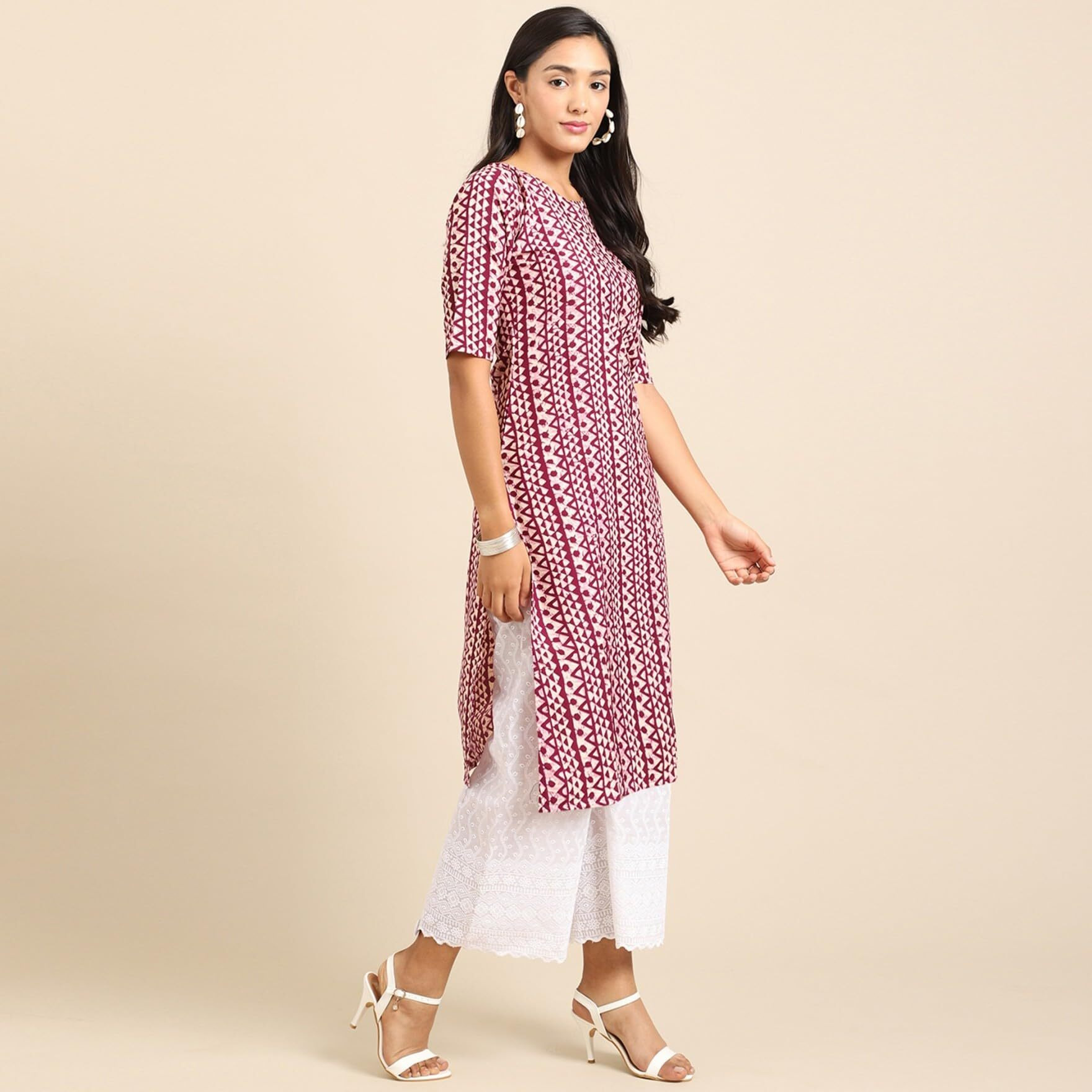 Patlani Women's A-Line-Calf Langth Crepe Kurti. Red