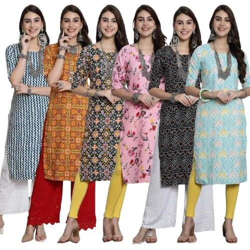 Pinkmint Kurti's For Women Combo Crepe Kurti Suitable For College Regular Home Wear Outrdoor Wear(Pack Of 6)