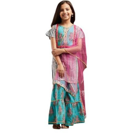 Pspeaches Girl's Cotton Shrara Set (Sha-Bluepinkboota-7-8Y_Blue