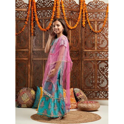 Pspeaches Girl's Cotton Shrara Set (Sha-Bluepinkboota-7-8Y_Blue