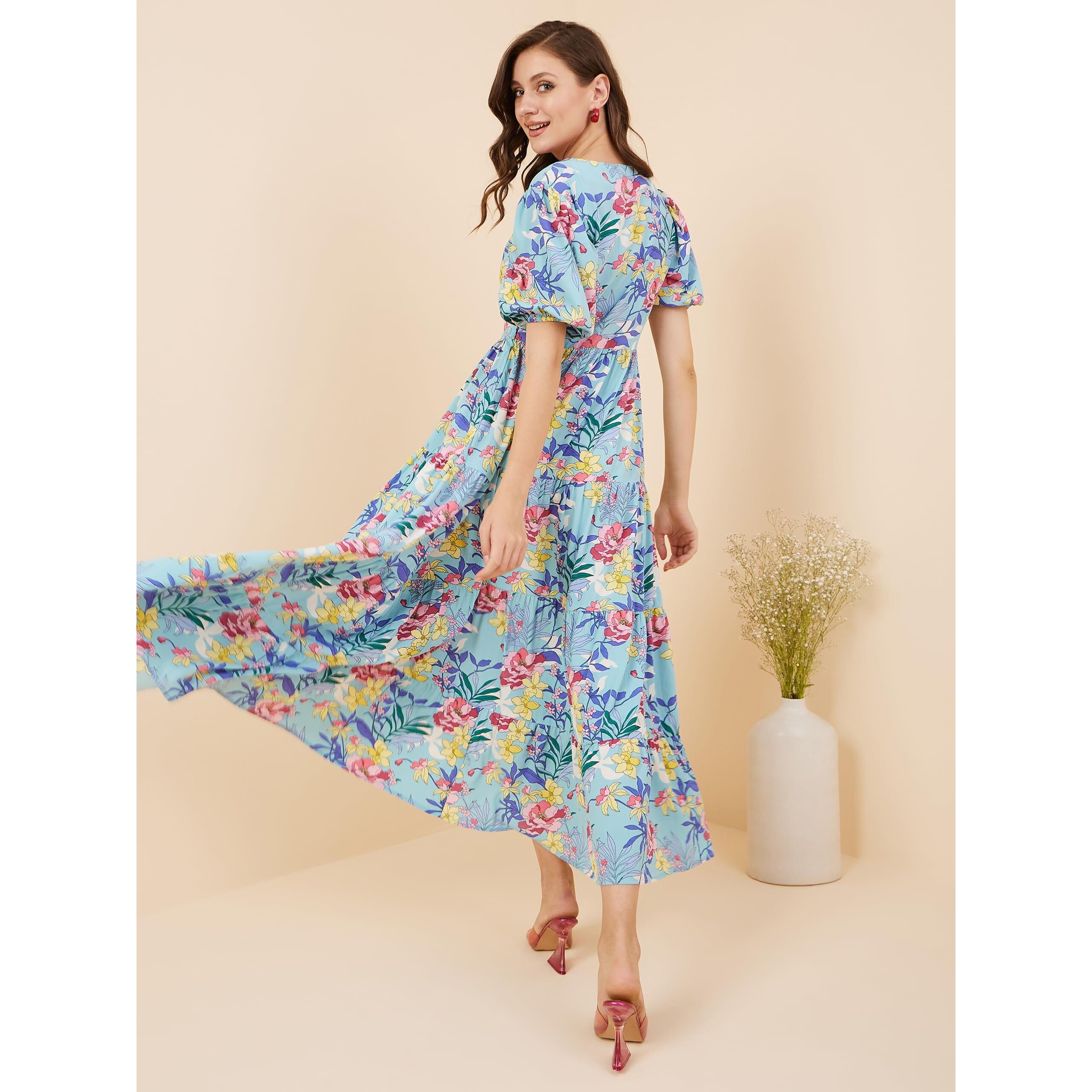 Rare Women's Crepe Fit And Flare Maxi Casual Dress (Ep8001B_Turq_Xl)