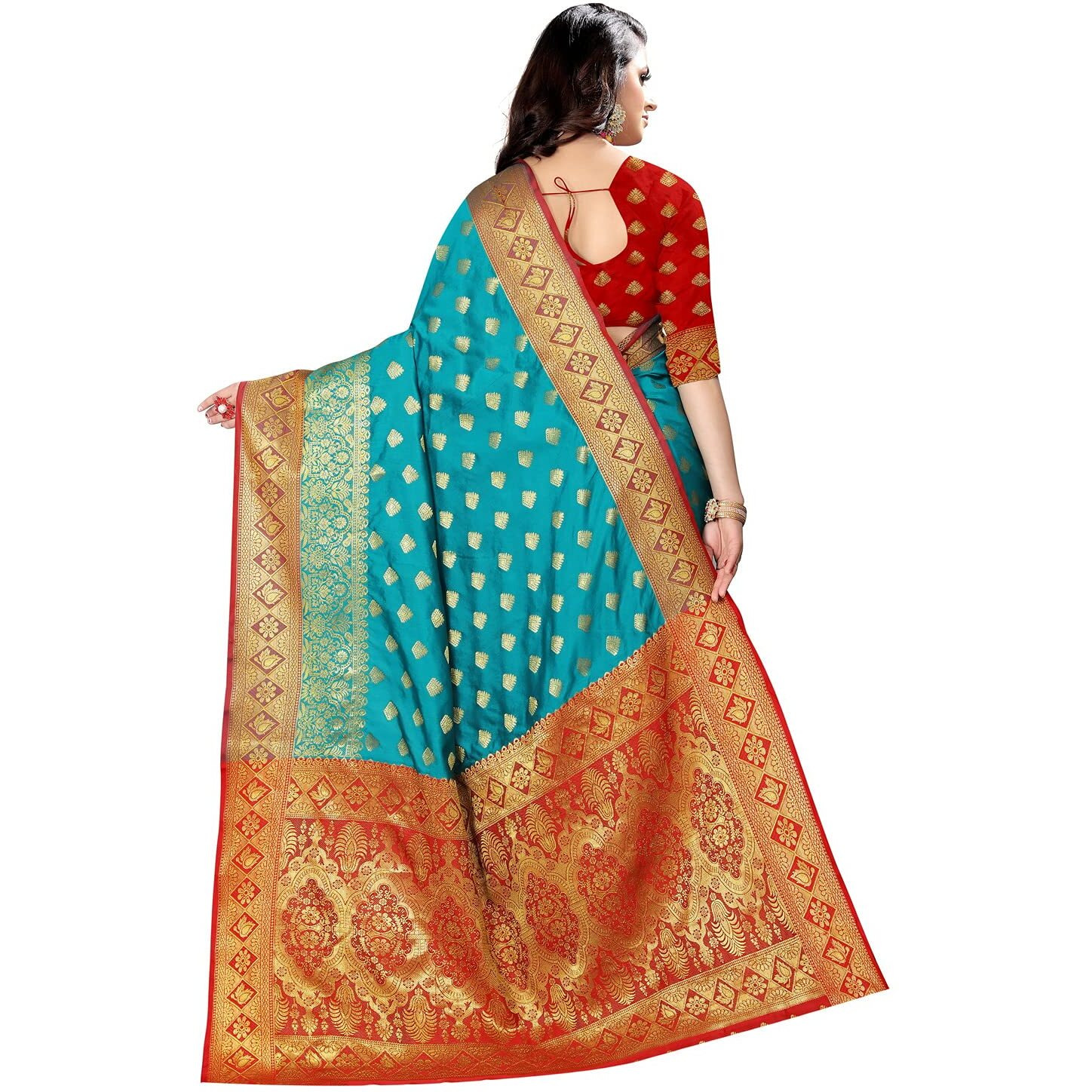 Shasmi Firozi And Maroon Woven Kanjivaram Silk Blend Saree (San Pari 9023 Firozi Maroon)