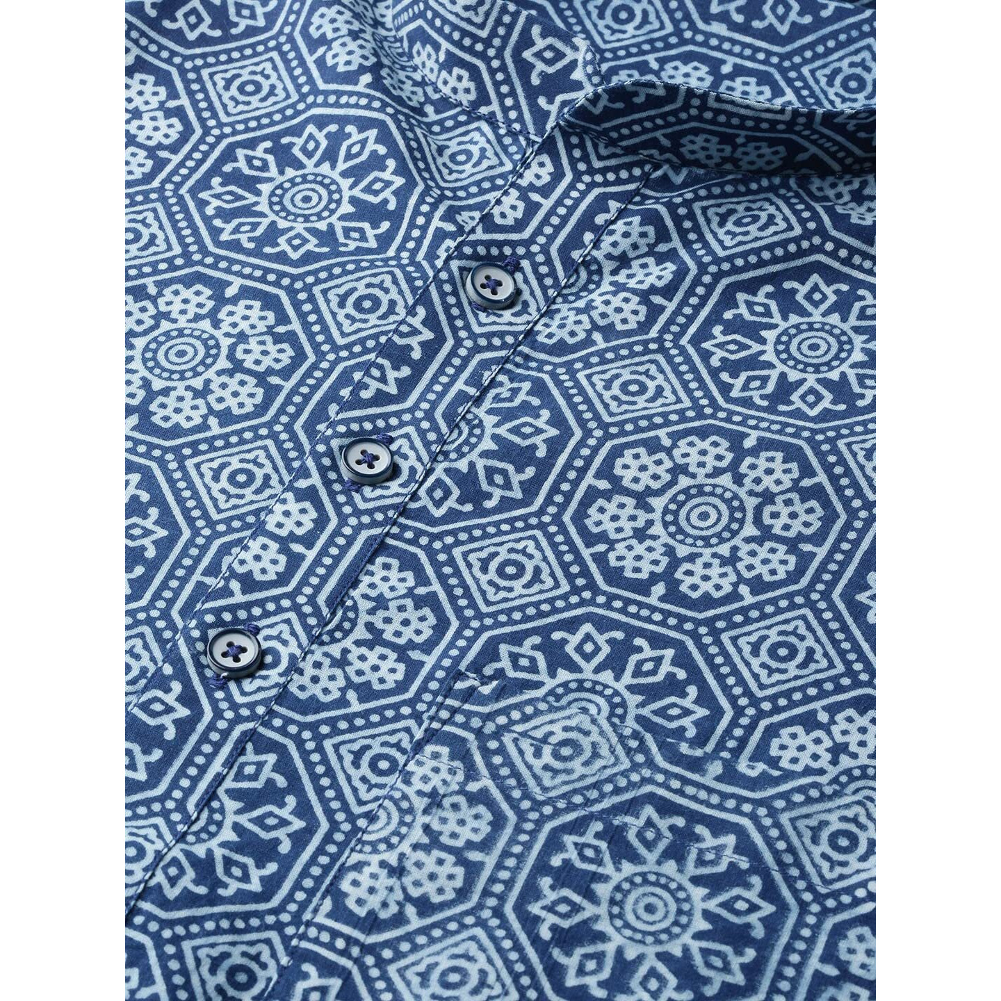 See Designs Blue & White Cotton Regular Fit Printed Kurta Set_Sdkt88501Xxl