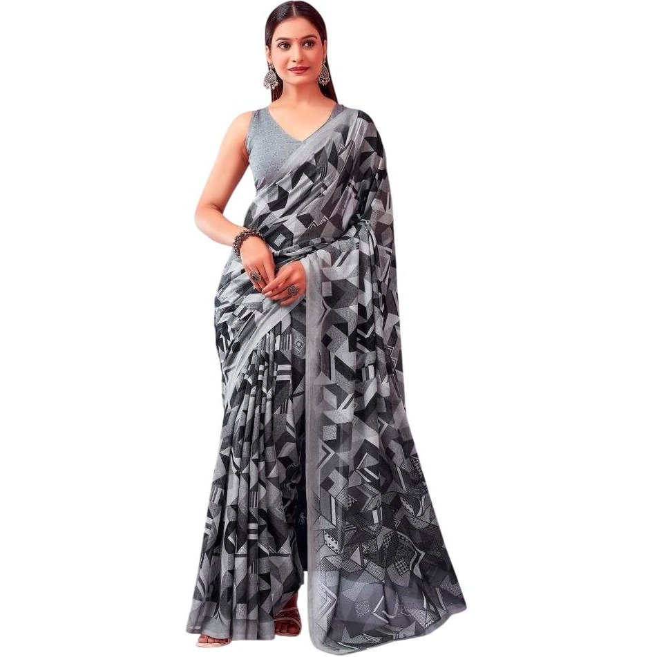 Shiv Textiles Women's Georgette Digital Printed Saree(524S104_Grey)
