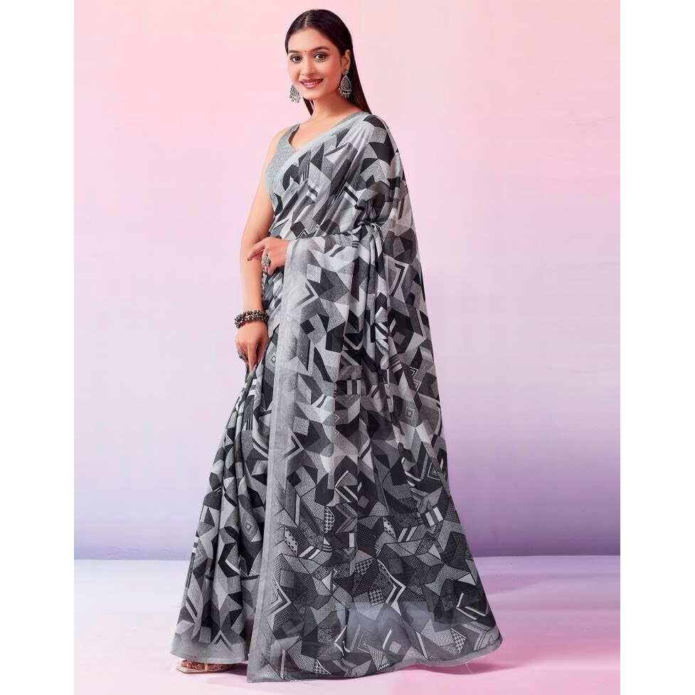 Shiv Textiles Women's Georgette Digital Printed Saree(524S104_Grey)