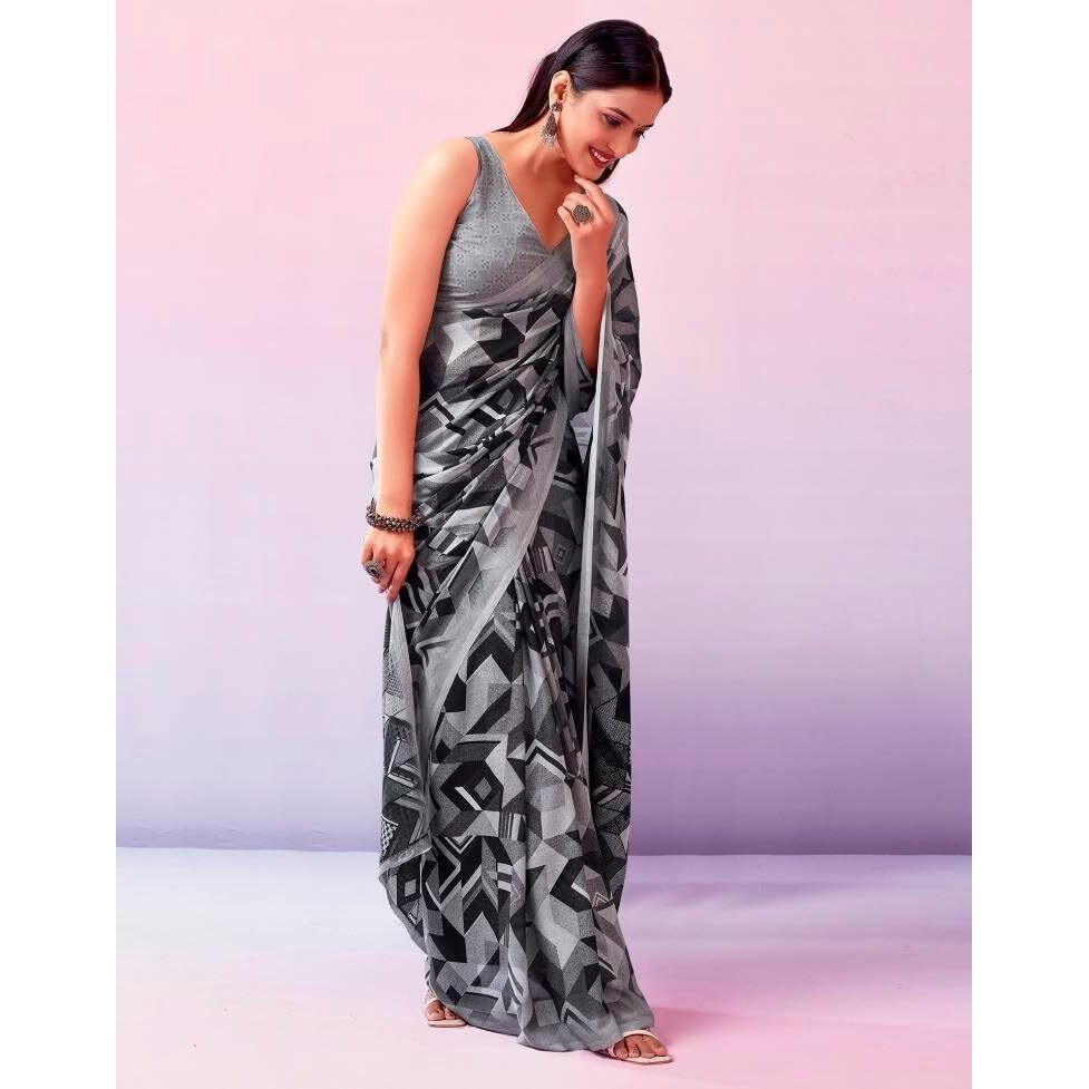 Shiv Textiles Women's Georgette Digital Printed Saree(524S104_Grey)