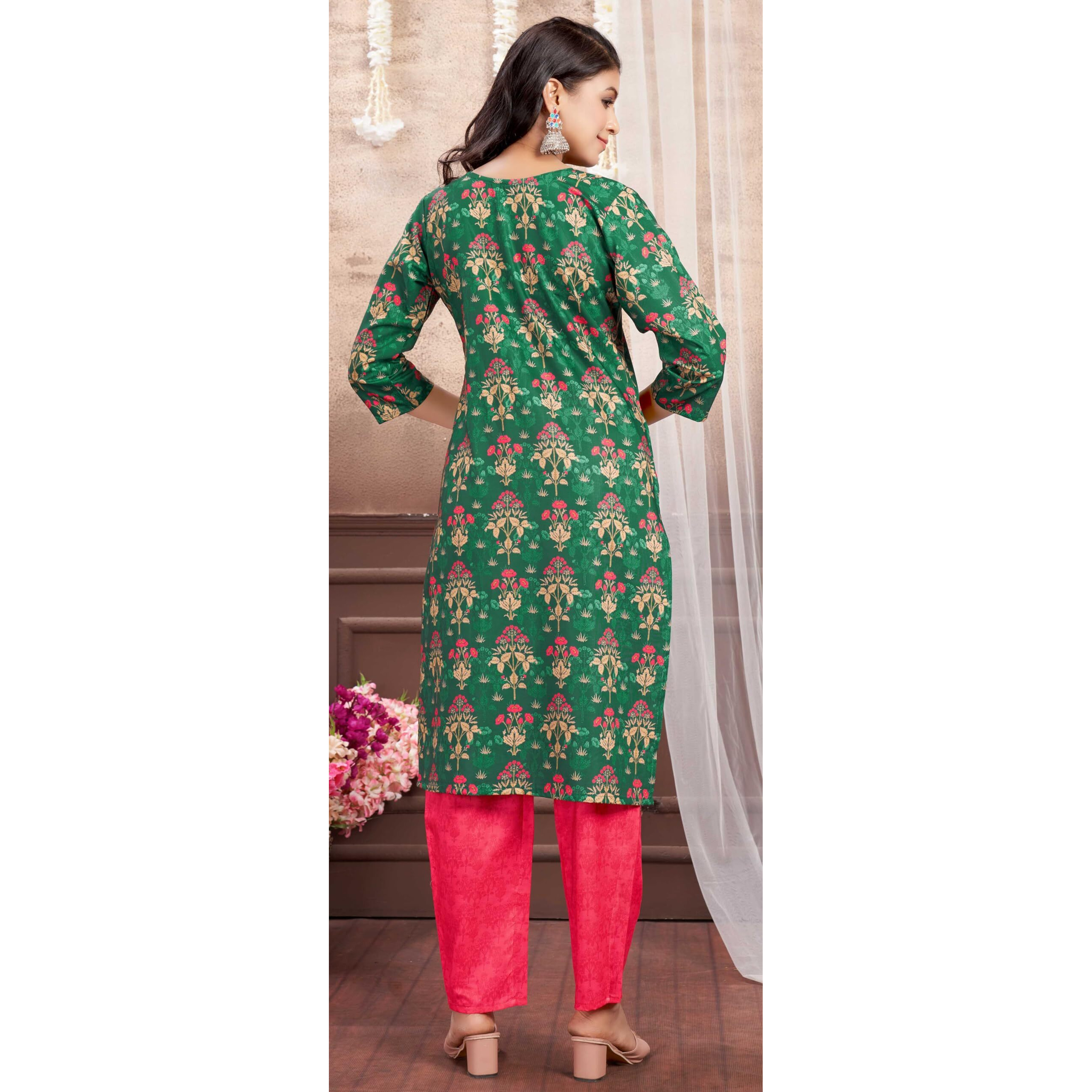 Sugathari Women's Dress Green Round Neck Salwar Suit Set For Women (Salwarsuit 101 Green Red Xl)