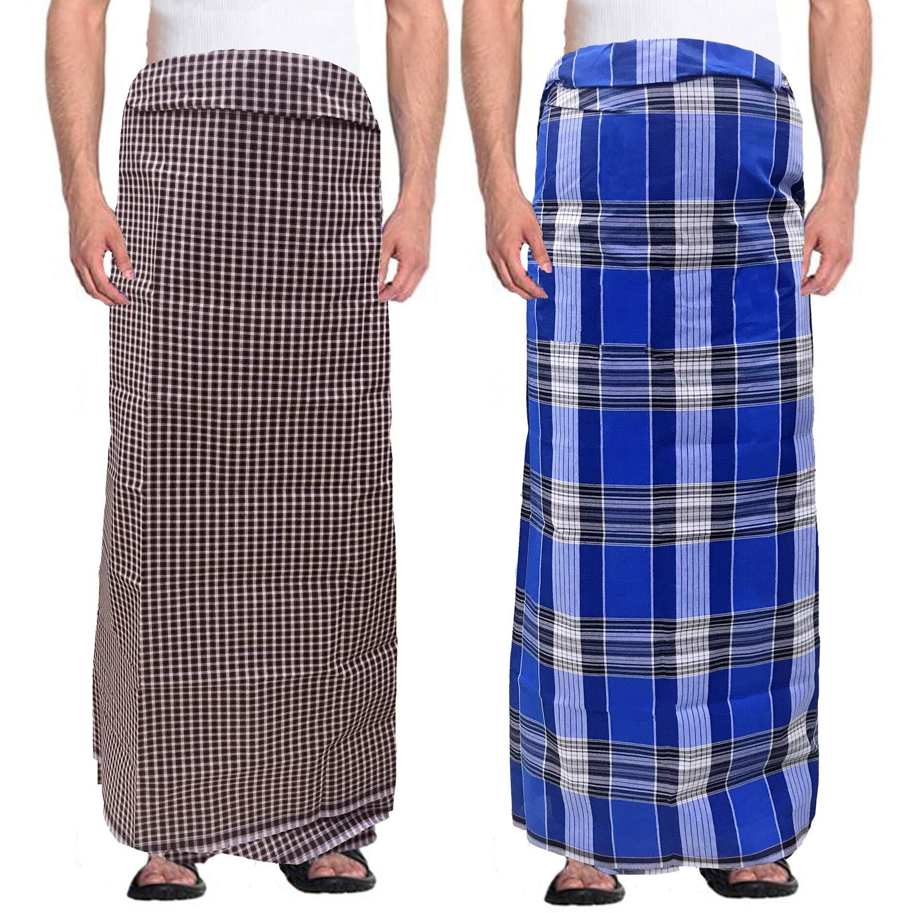 Weavers Villa Men's 100% Cotton Multicolored Unstiched Lungi (2 Mtrs) - Pack Of 2