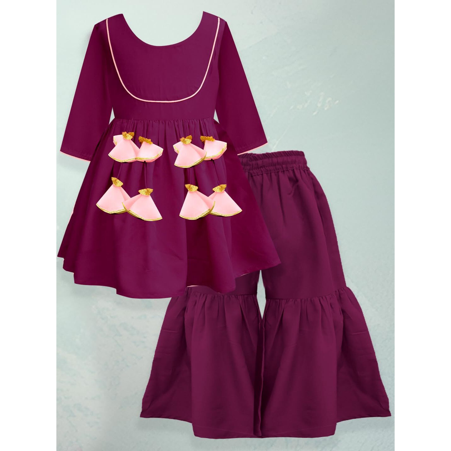 A.T.U.N. (All Things Uber Nice) A.T.U.N. Girls Wine Kurta With Sharara Set