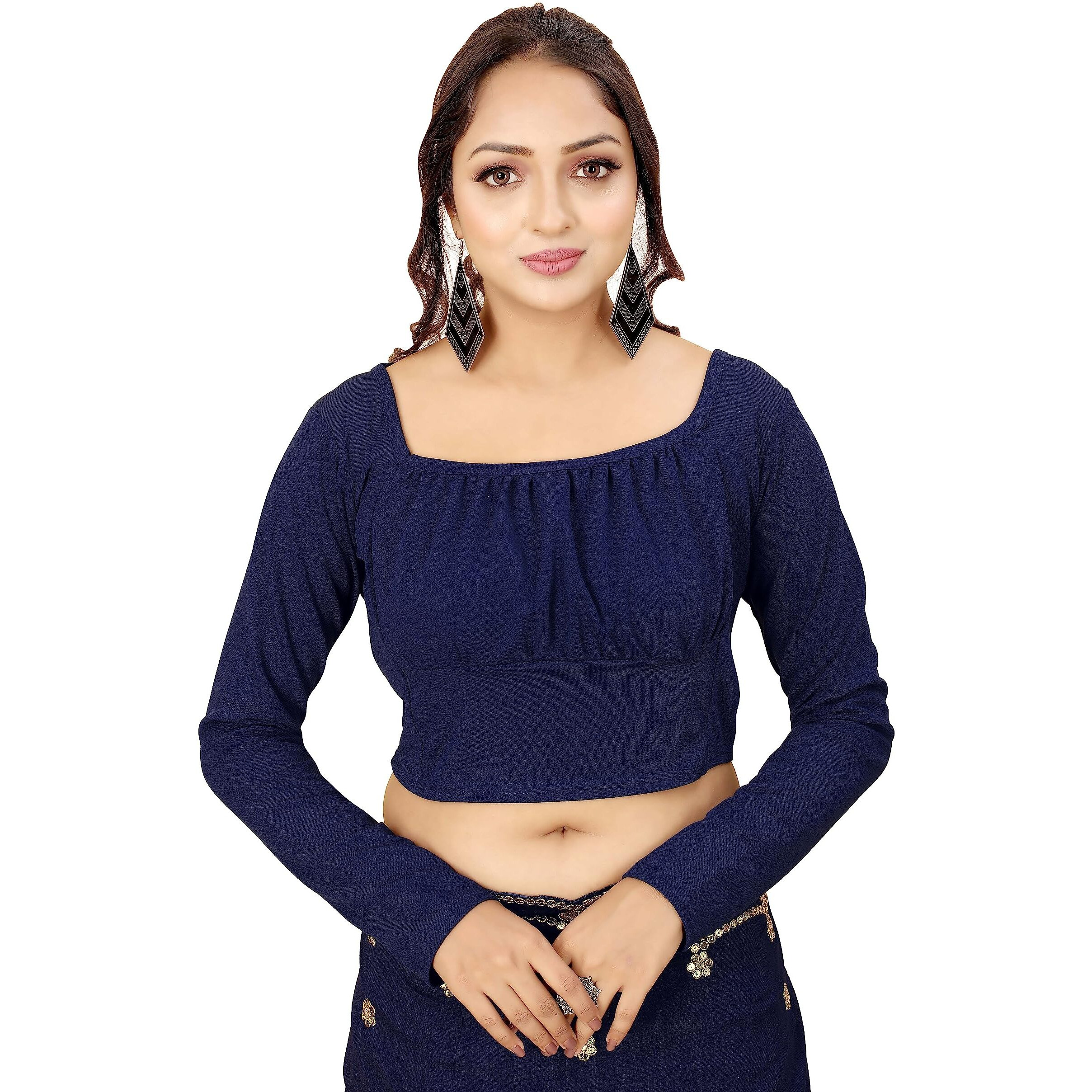 Shasmi Blue Women's Ruched Bust Solid Blouse For Women (Blouse 17 Navy Blue S)