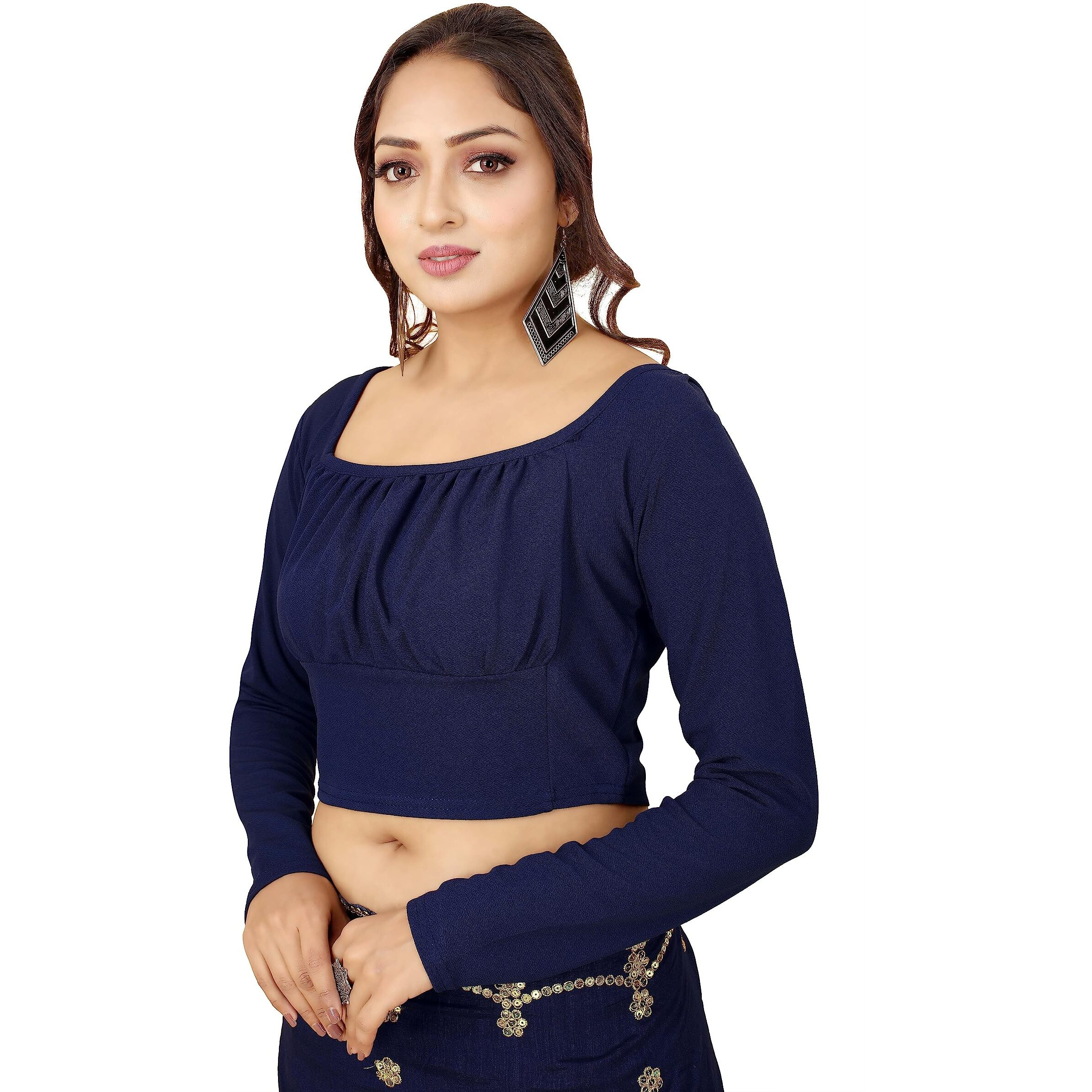 Shasmi Blue Women's Ruched Bust Solid Blouse For Women (Blouse 17 Navy Blue S)