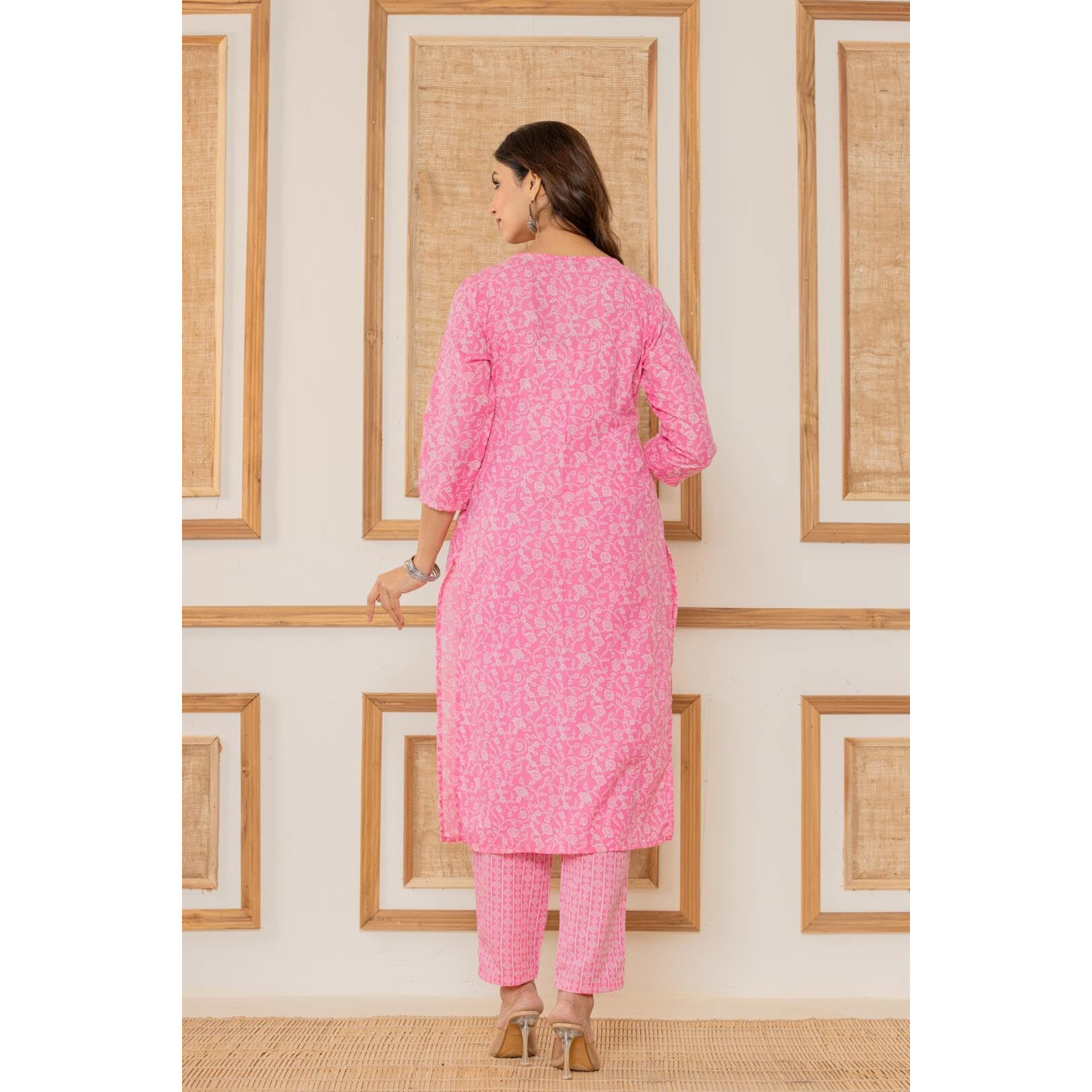 Varanga Women Pink Floral Printed Embroidered Kurta Paired With Bottom And Dupatta