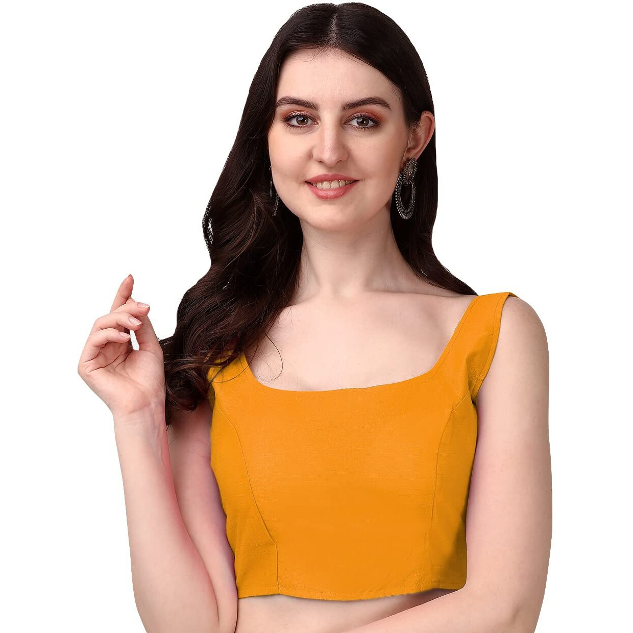 Vihu Fashion Sleeveless Pattern Readymade Blouse U Neck Choli (Yellow, 38)