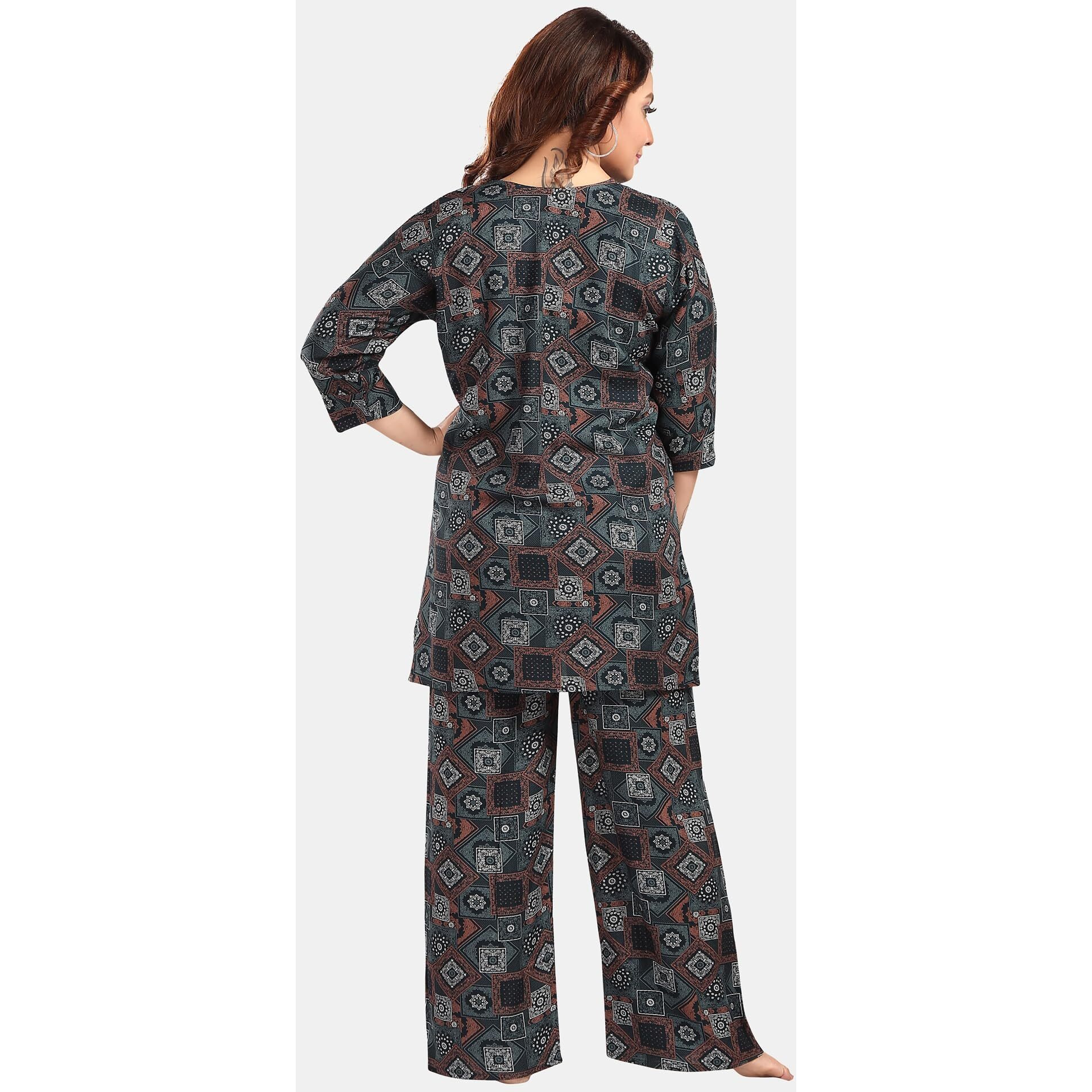 Fabme Women's Geomatric Print, Dark Green, All Over Print Rayon Coord Set