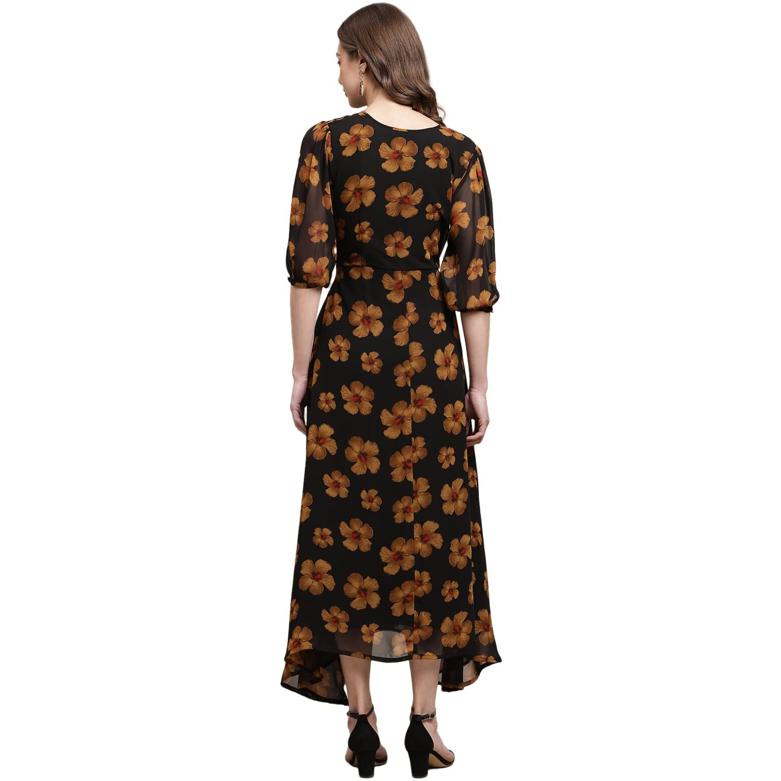 Preneum Women's Floral Regular T-Shirt (Maxi-04_Black1 Xl)