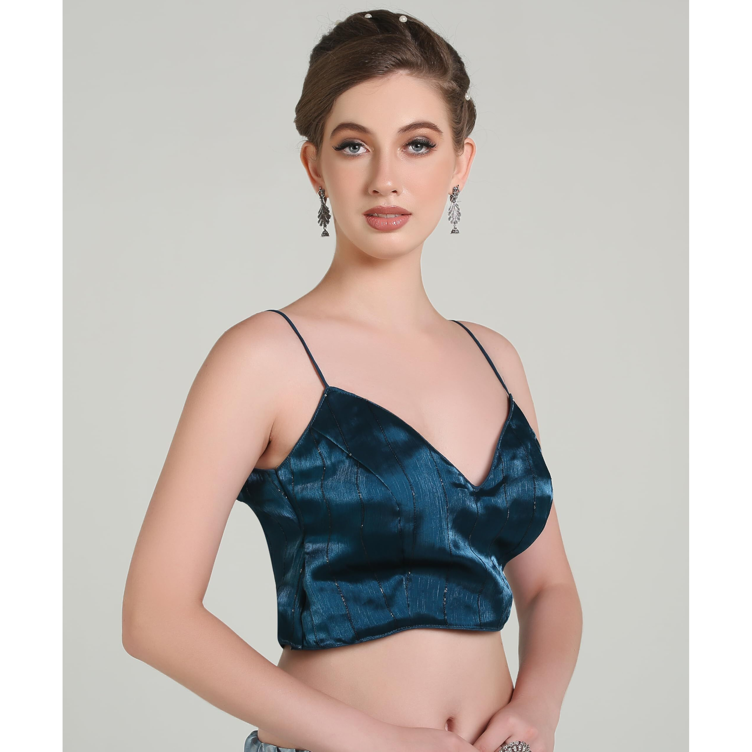 Pujia Mills Woman Wine Designer Zimi Chu Slub Shining Material With Sequnace Work Blouse