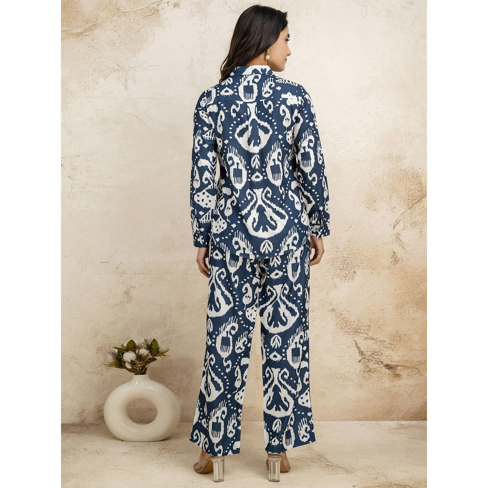 Selvia Women's Rayon Co-Ords Ankle Length Dress (712Ctk7914N-Xl_Navy Blue & White