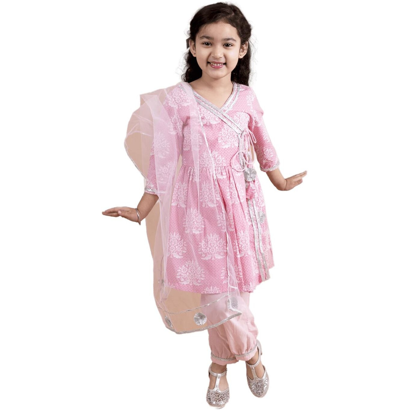 Pspeaches Girl's Cotton Kurta & Palazzo (Ks-Khaddi Pink-T-10-12_Pink