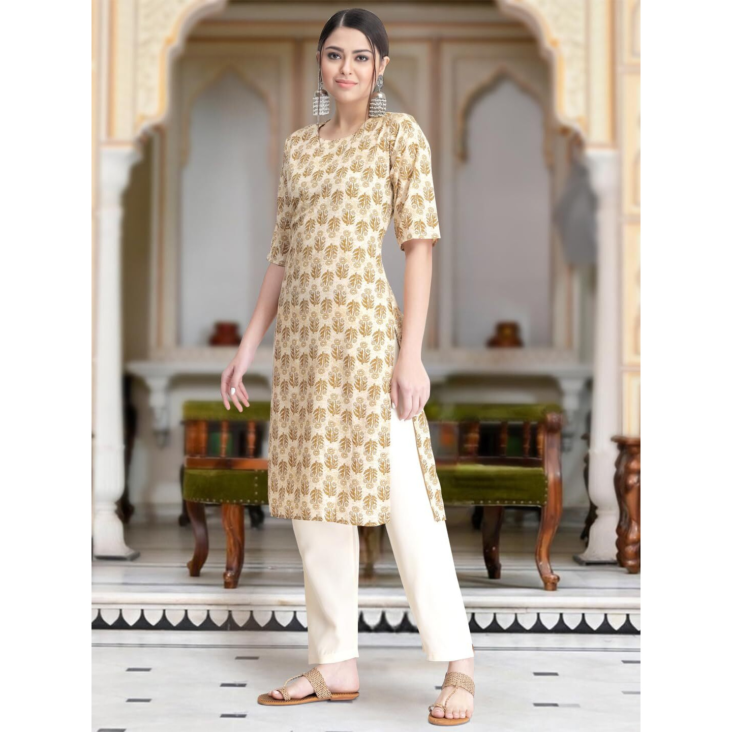 Tee Projekt Versatile Crepe Kurti & Pant Set For Women Printed Kurta Set