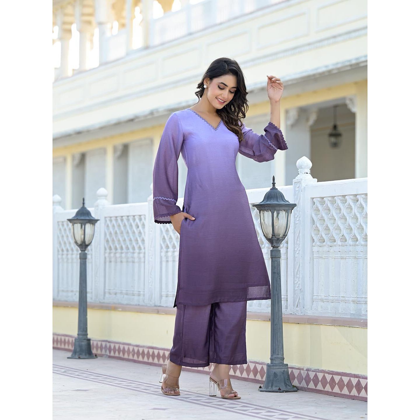 Varanga Women Ombre Purple A-Line Kurta Set