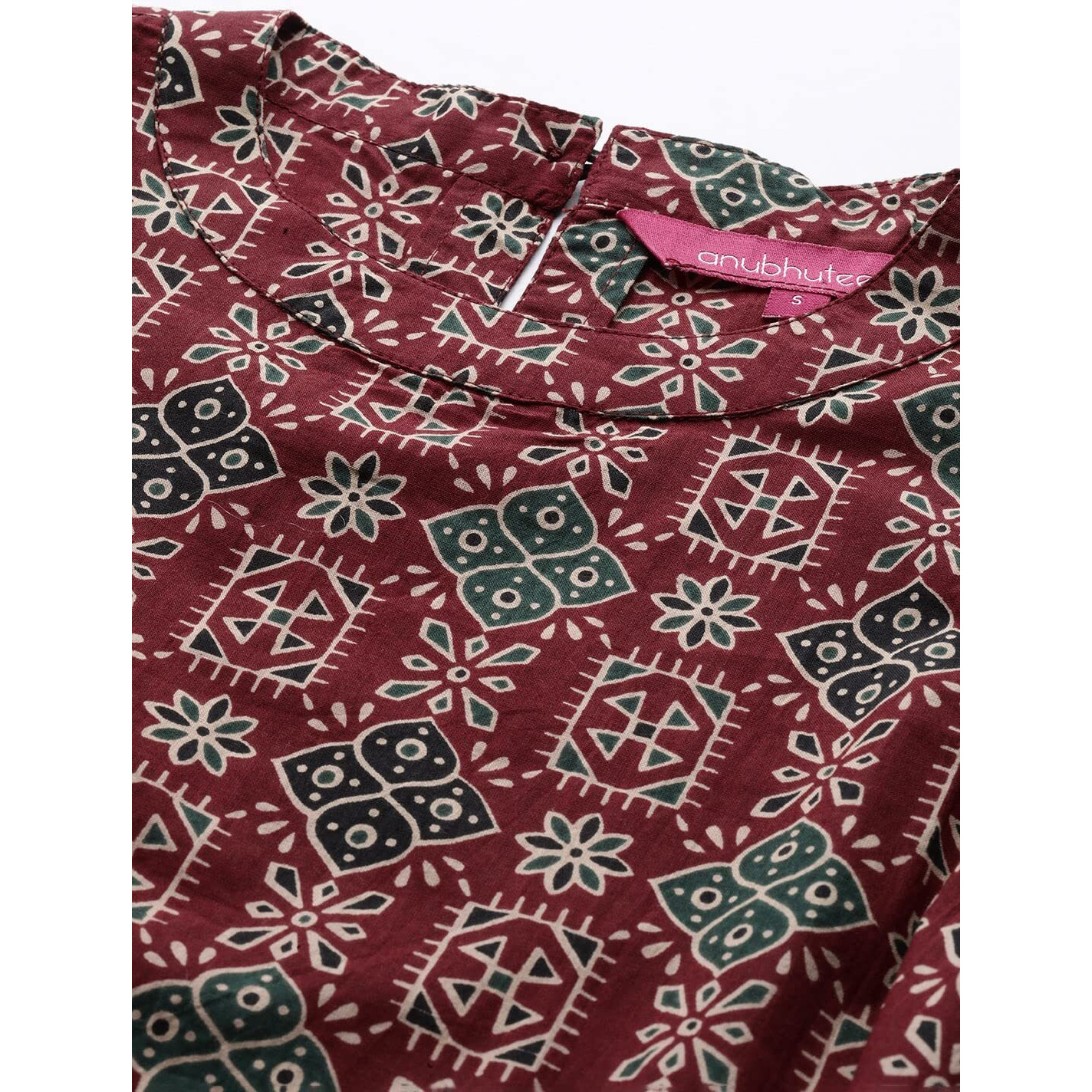 Anubhutee Women's Pure Cotton Maroon Ethnic Motifs Printed Straight Kurta