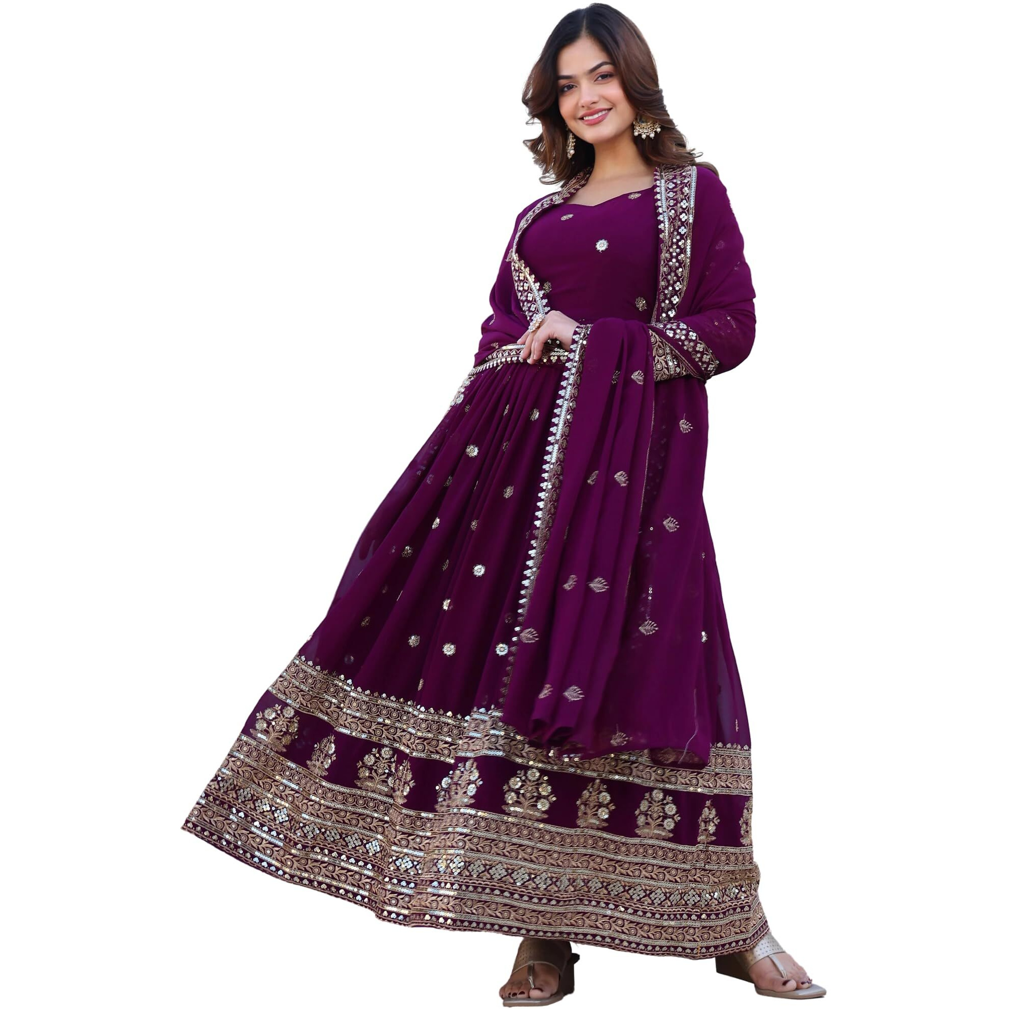 Fashion Basket Georegtte Anarkali Long Dress For Women Purple