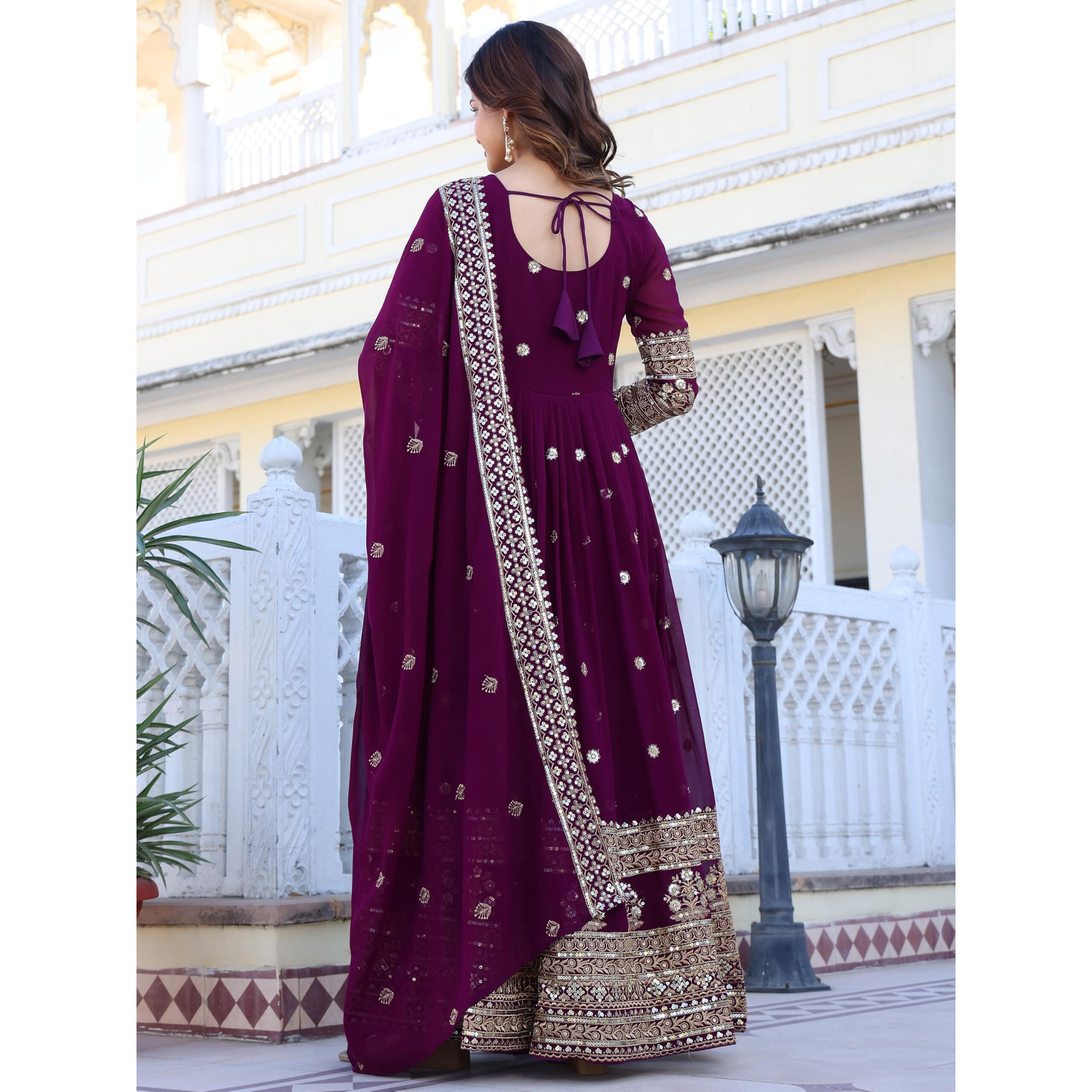 Fashion Basket Georegtte Anarkali Long Dress For Women Purple