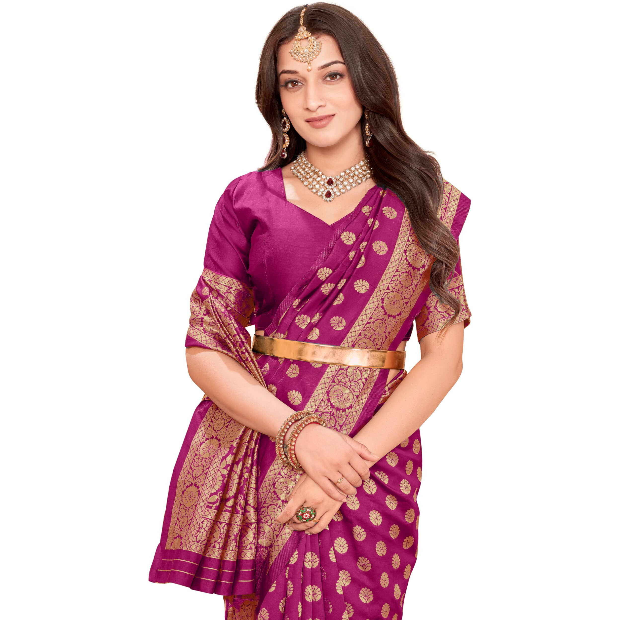 Glory Sarees Womens Banarasi Silk Saree With Blouse Piece (Kalamkarisaree_Wine)