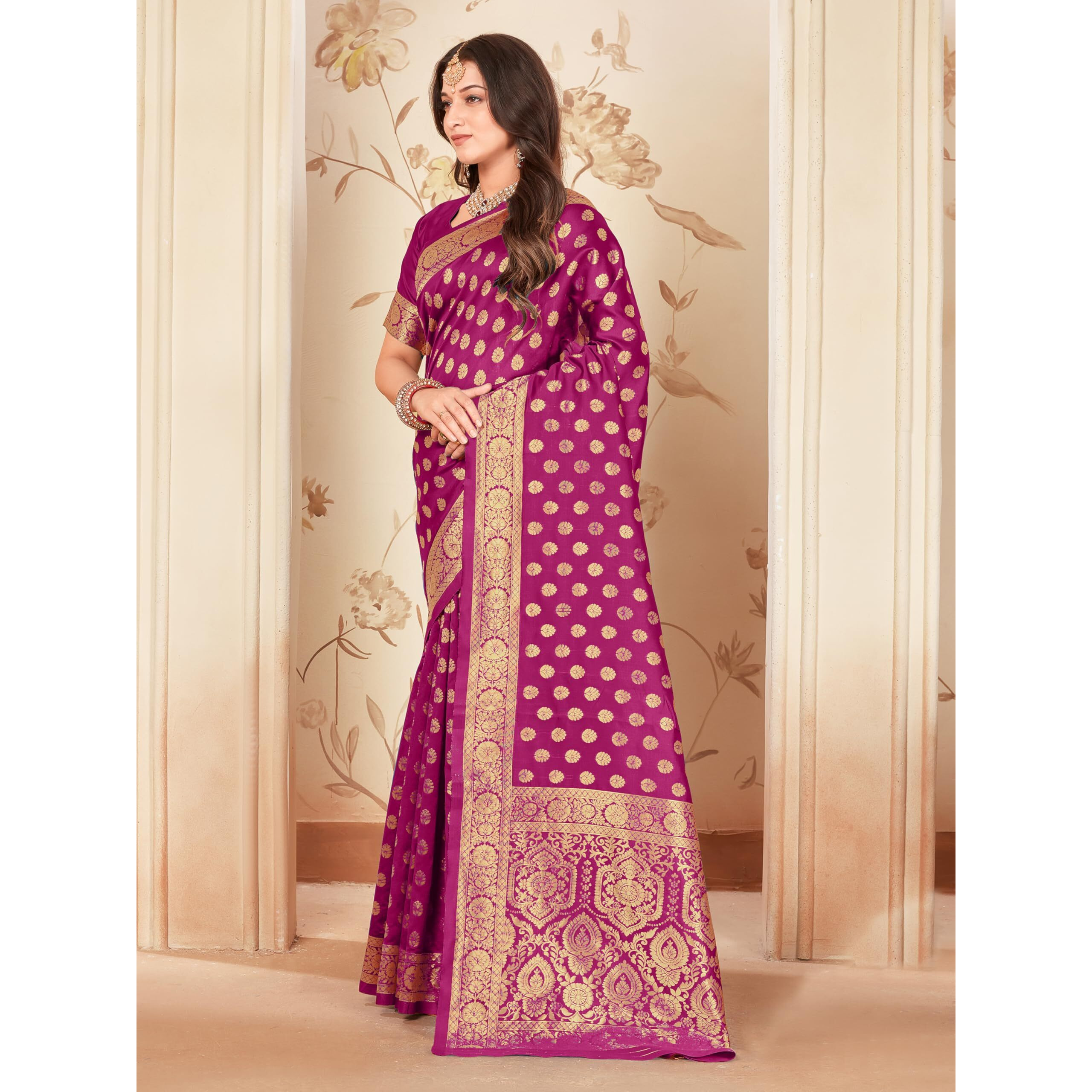 Glory Sarees Womens Banarasi Silk Saree With Blouse Piece (Kalamkarisaree_Wine)