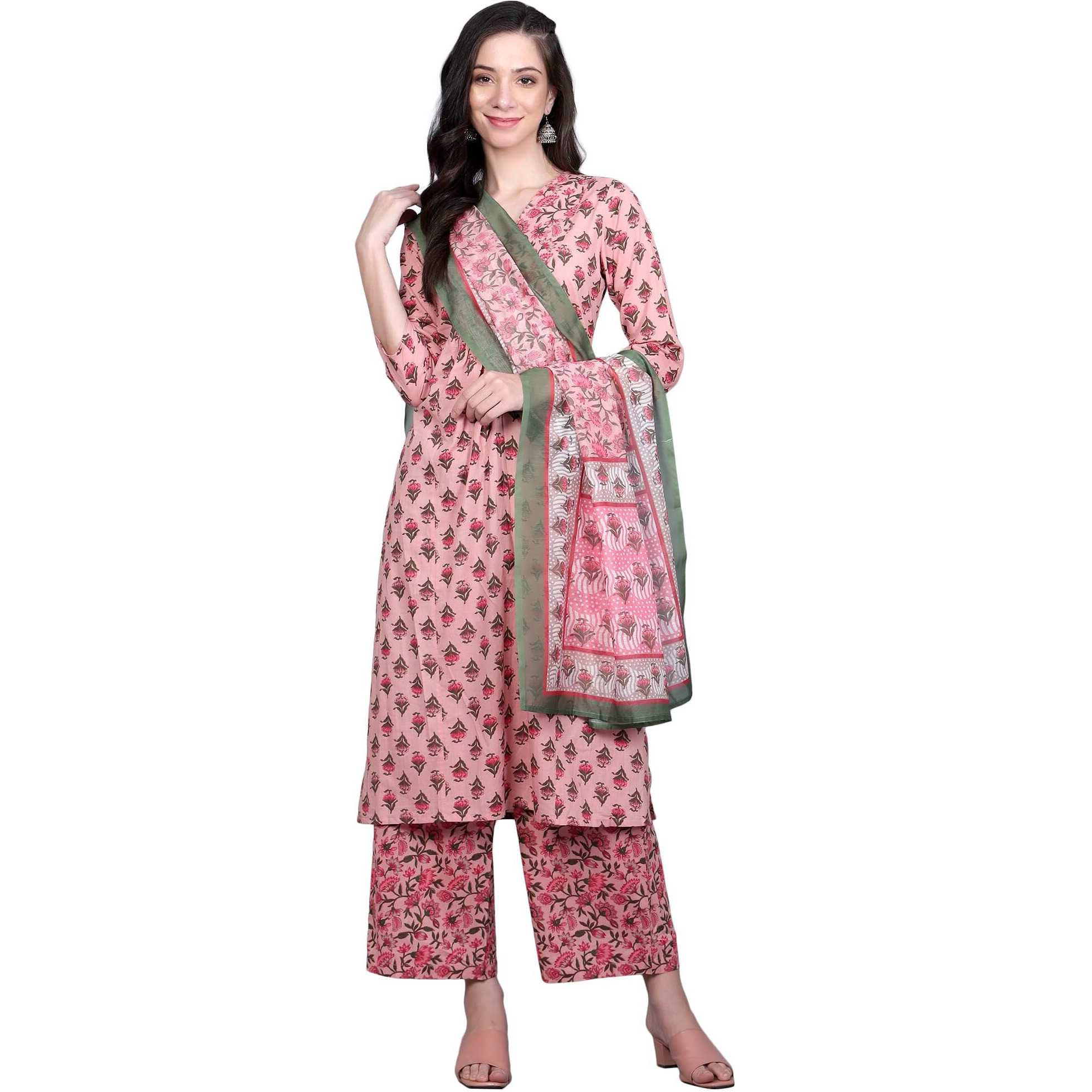 Idalia Coral Printed Kurta Set With Dupatta