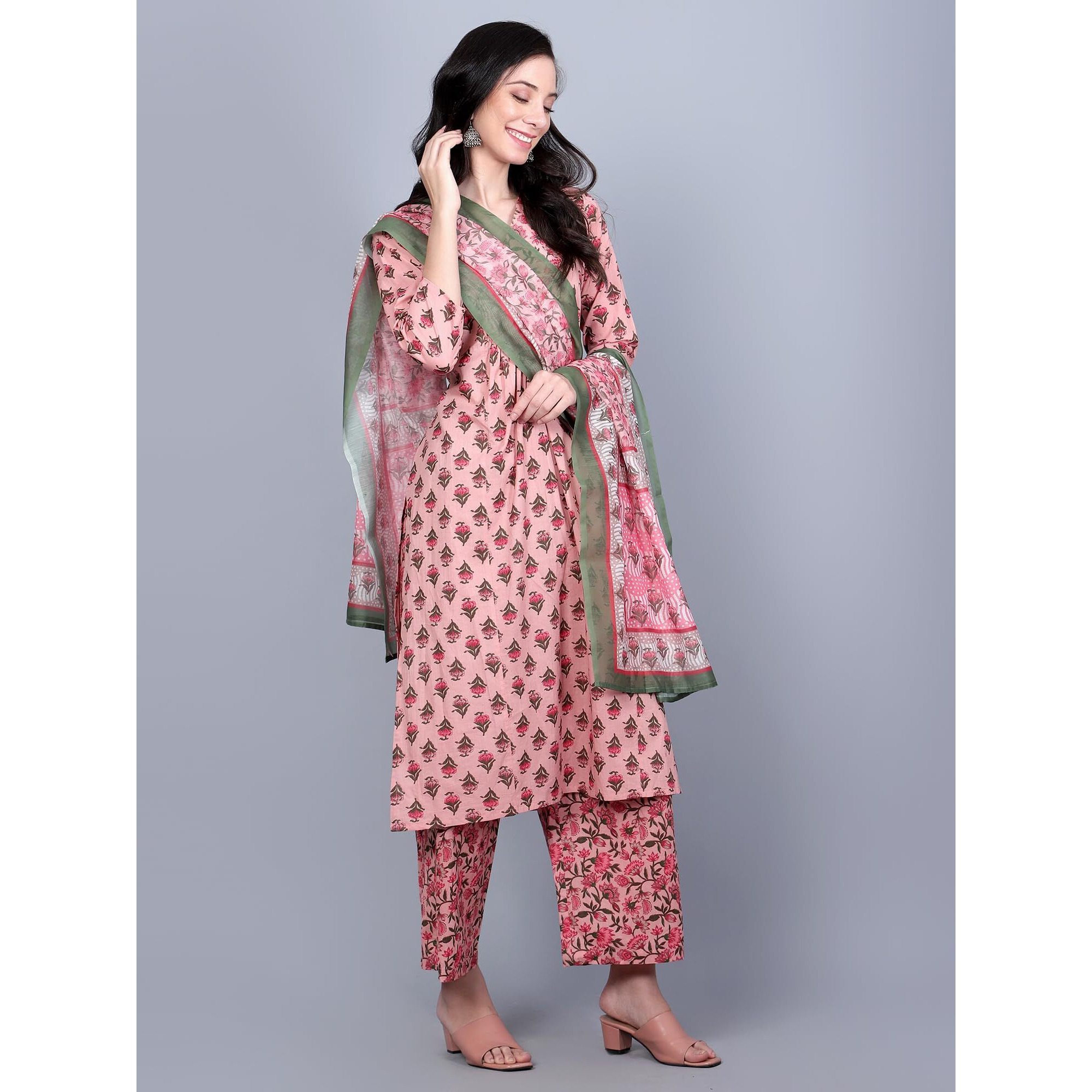 Idalia Coral Printed Kurta Set With Dupatta