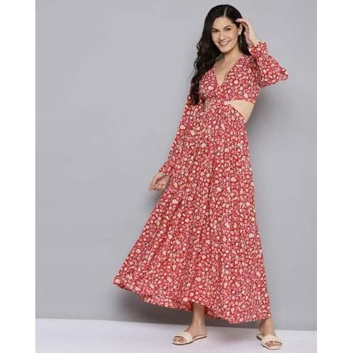 Litzo Stylish Maxi Dress For Women | One Piece Long Dress For Women (L-94-M) Red
