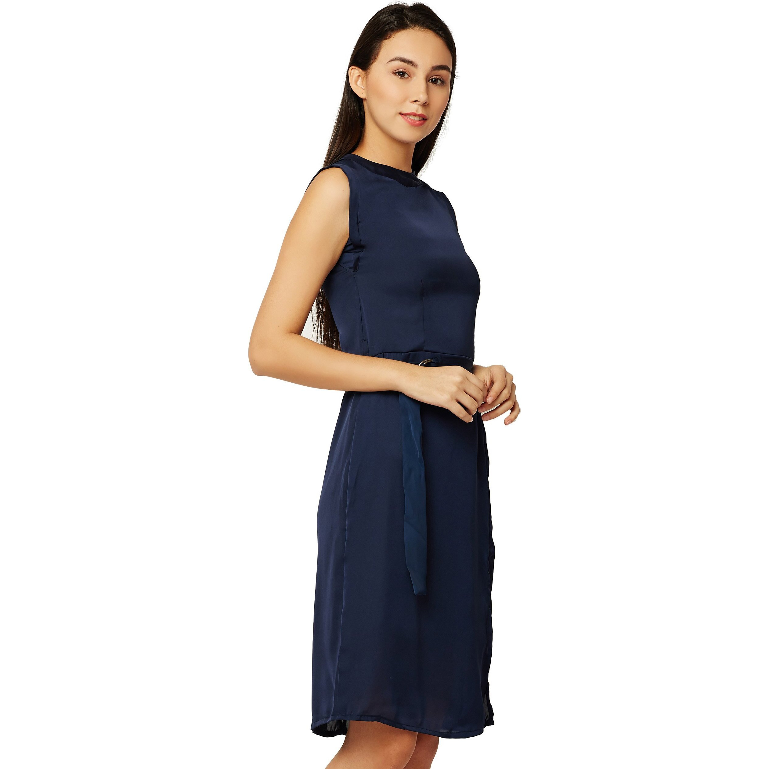 Miss Chase Women's Satin Body Con Dress(Mcpw16D05-87-71-06,Navy Blue,X-Large)