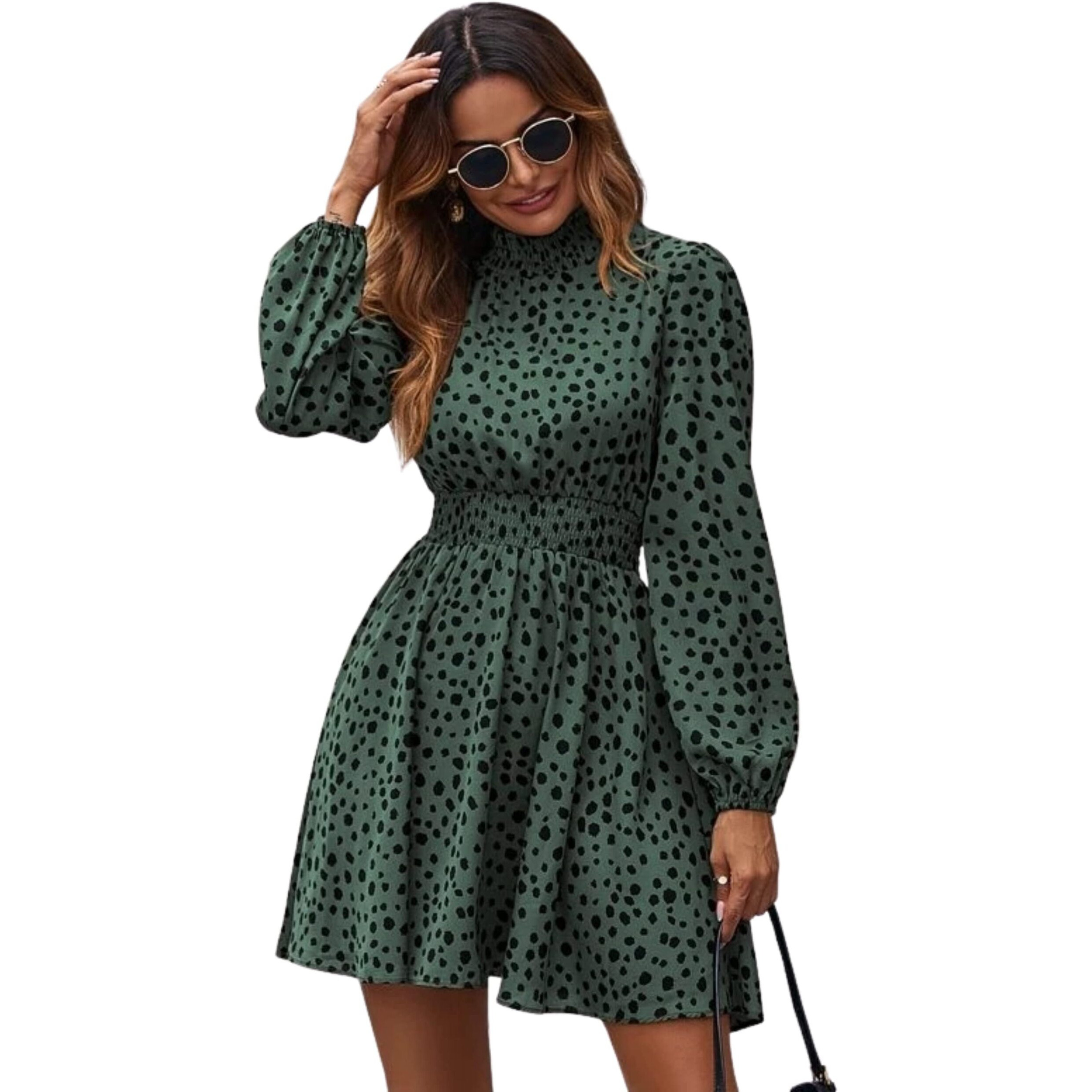 Om Sai Latest Creation Women's Rayon Full Sleeve A-Line Knee-Length Western Dresses For Women Or Girls (Medium, Green)