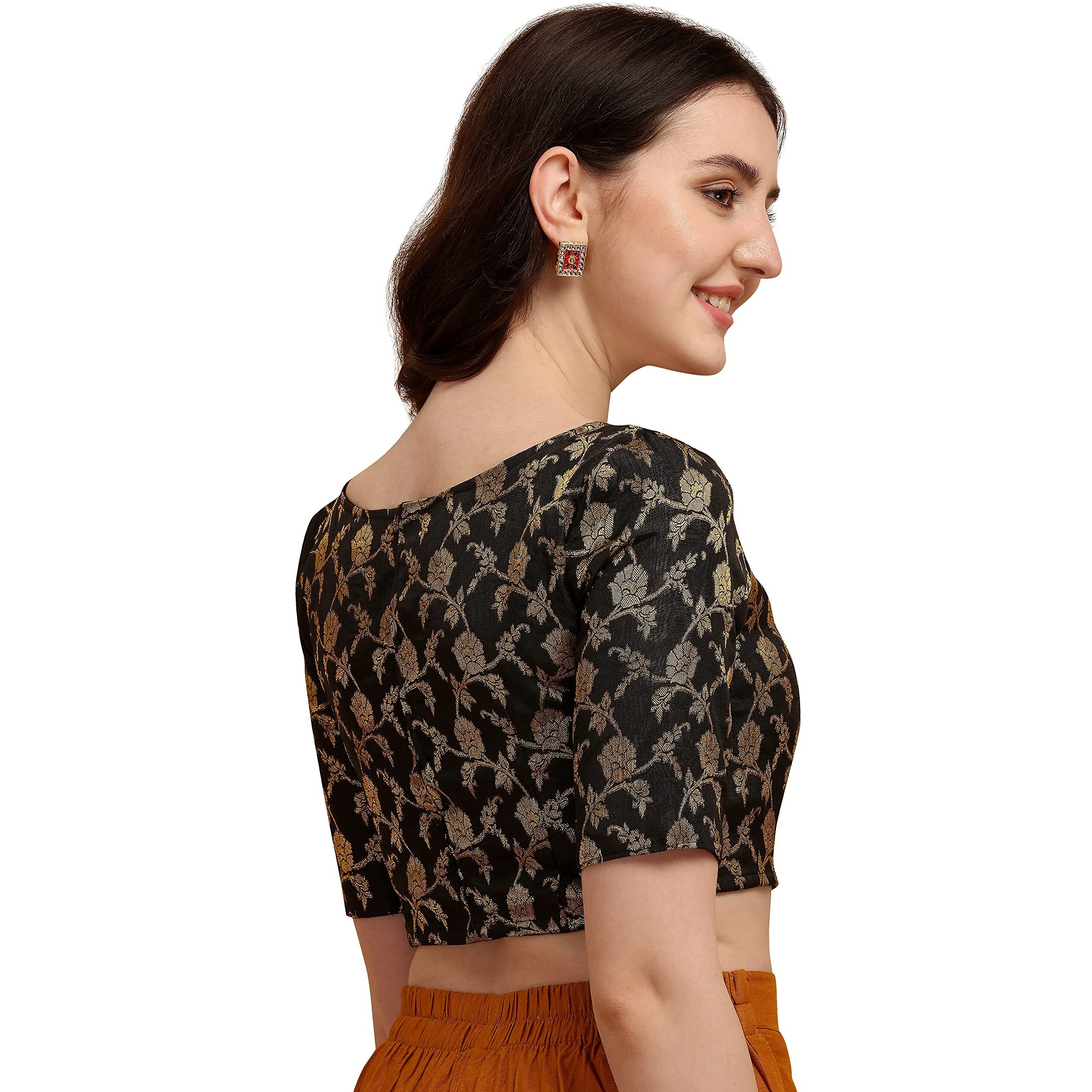 Oomph Jacquard Black Readymade Blouse For Women - Rbbl126L