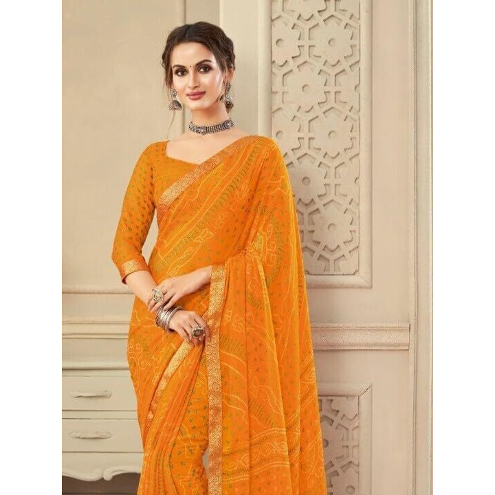 Shiv Textiles Women's Chiffon Bandhani Printed & Lace Border Saree(Sat-544S-105)