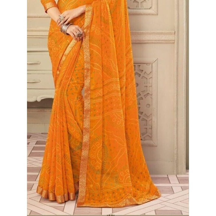 Shiv Textiles Women's Chiffon Bandhani Printed & Lace Border Saree(Sat-544S-105)