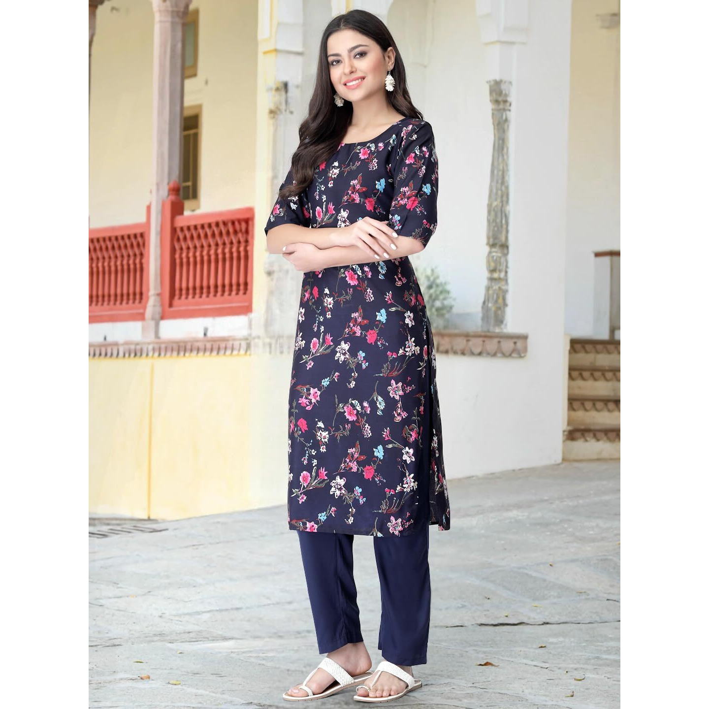 Tee Projekt Digital Printed Crepe Kurta Set For Women Ll Printed Kurti & Pant Set Ll Combo Kurta Set Ll (Pack Of 2)