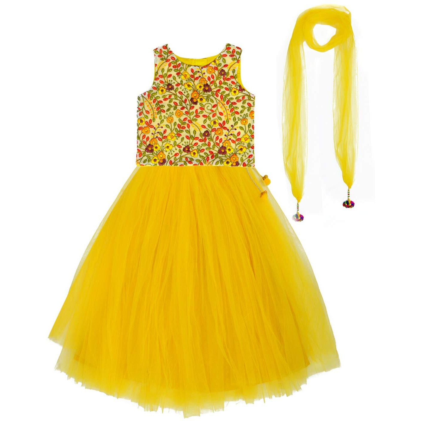 A.T.U.N. Girls' Regular Fit Lehenga Choli (Glhg Ksg Amb_Yellow_2-3 Years)