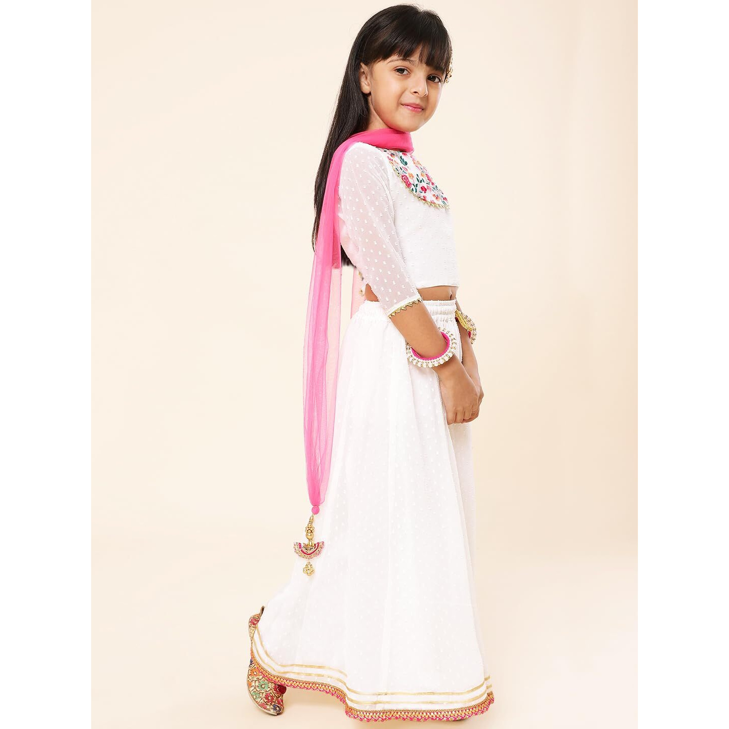 A.T.U.N. Girls Embroidered Ready To Wear Lehenga & Blouse With Dupatta Set