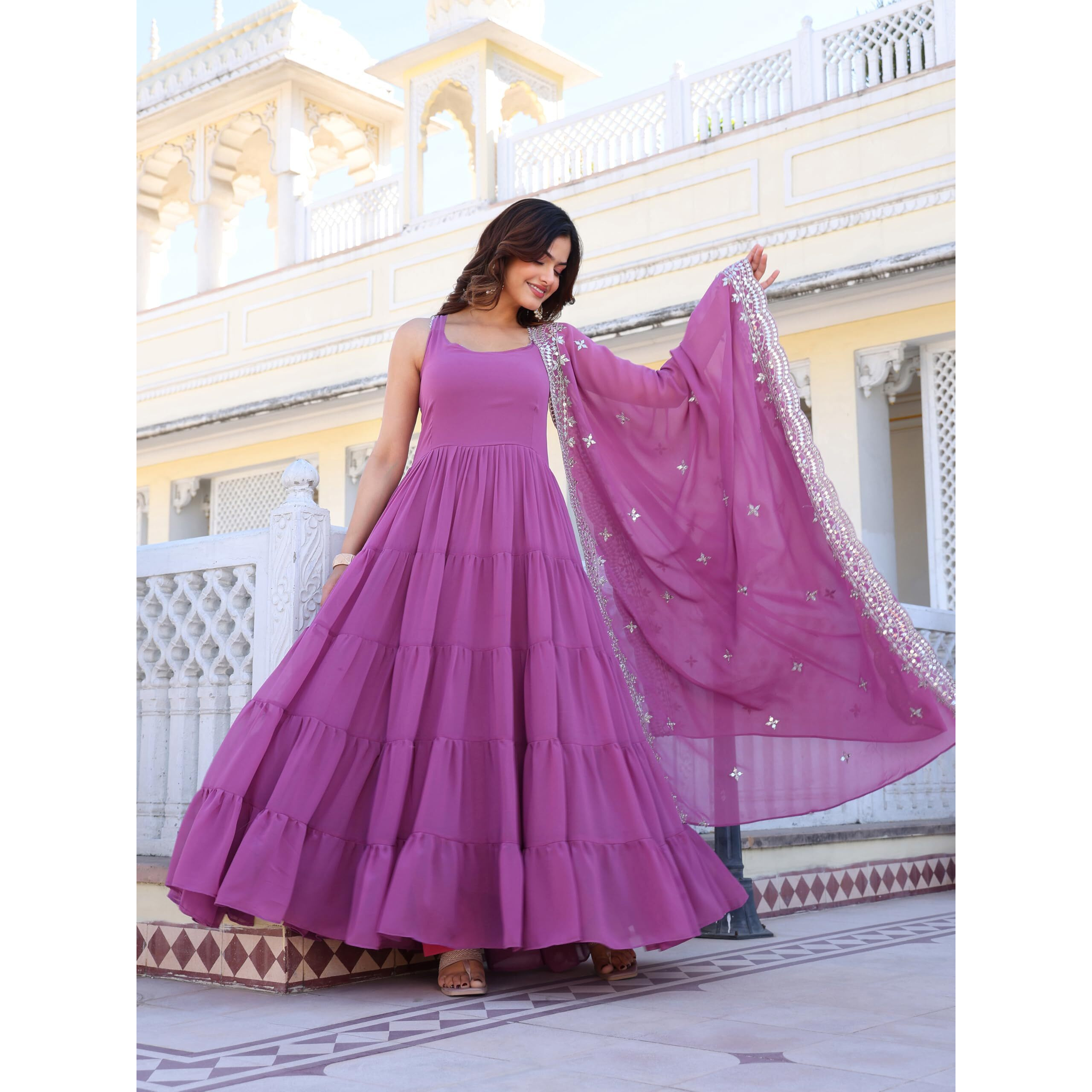 Fashion Basket Pink Georgette Anarkali Kurta For Women