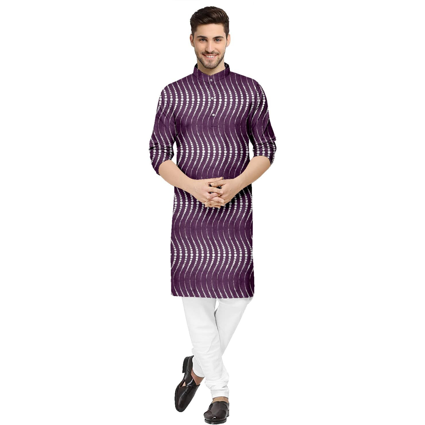 Gauri Laxmi Enterprise Men's Cotton Blend Solid Straight Kurta (Foil-Leriya-Wine 42