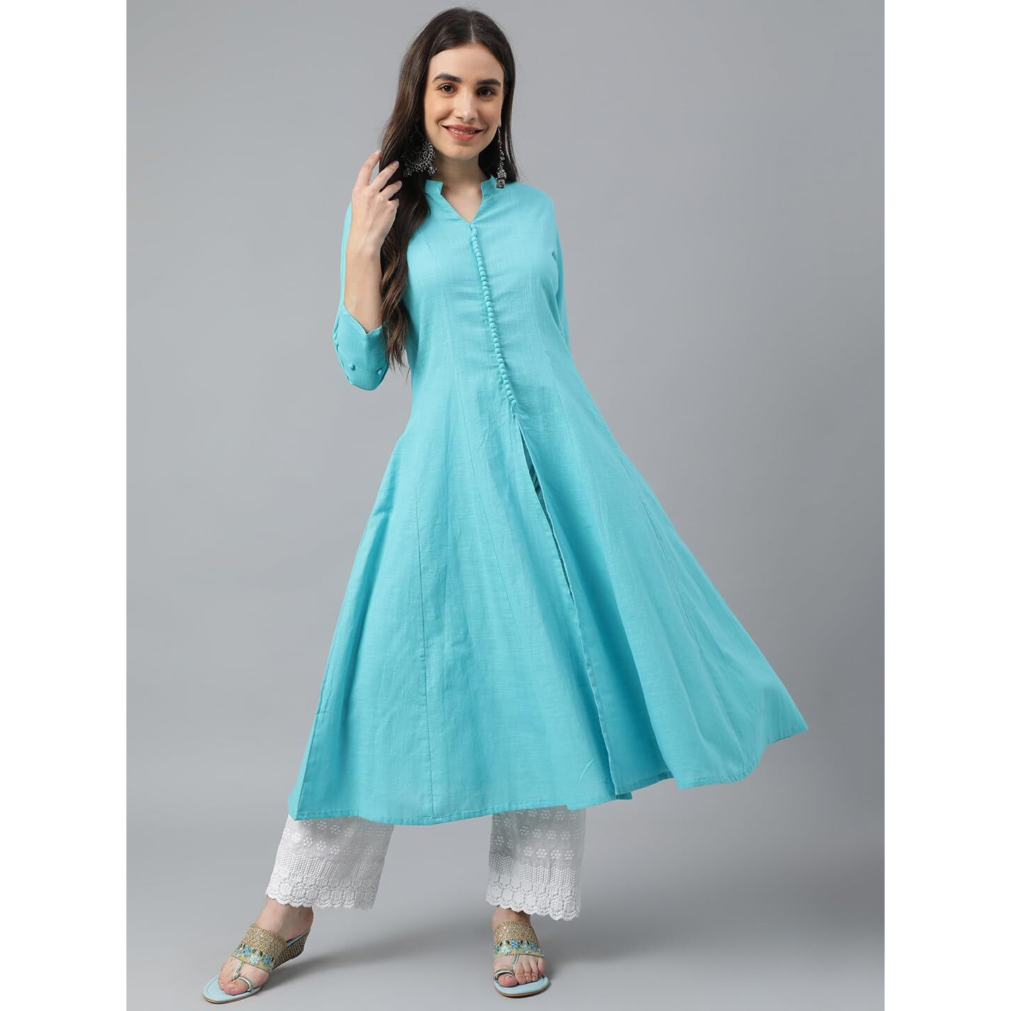 Idalia Sage Blue Cotton Anarkali Kurta