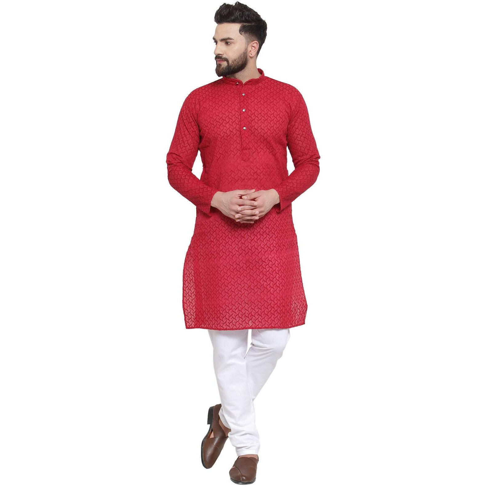 Jompers Men's Chicken Cotton Kurta Pyjama. (Maroon, Xl)
