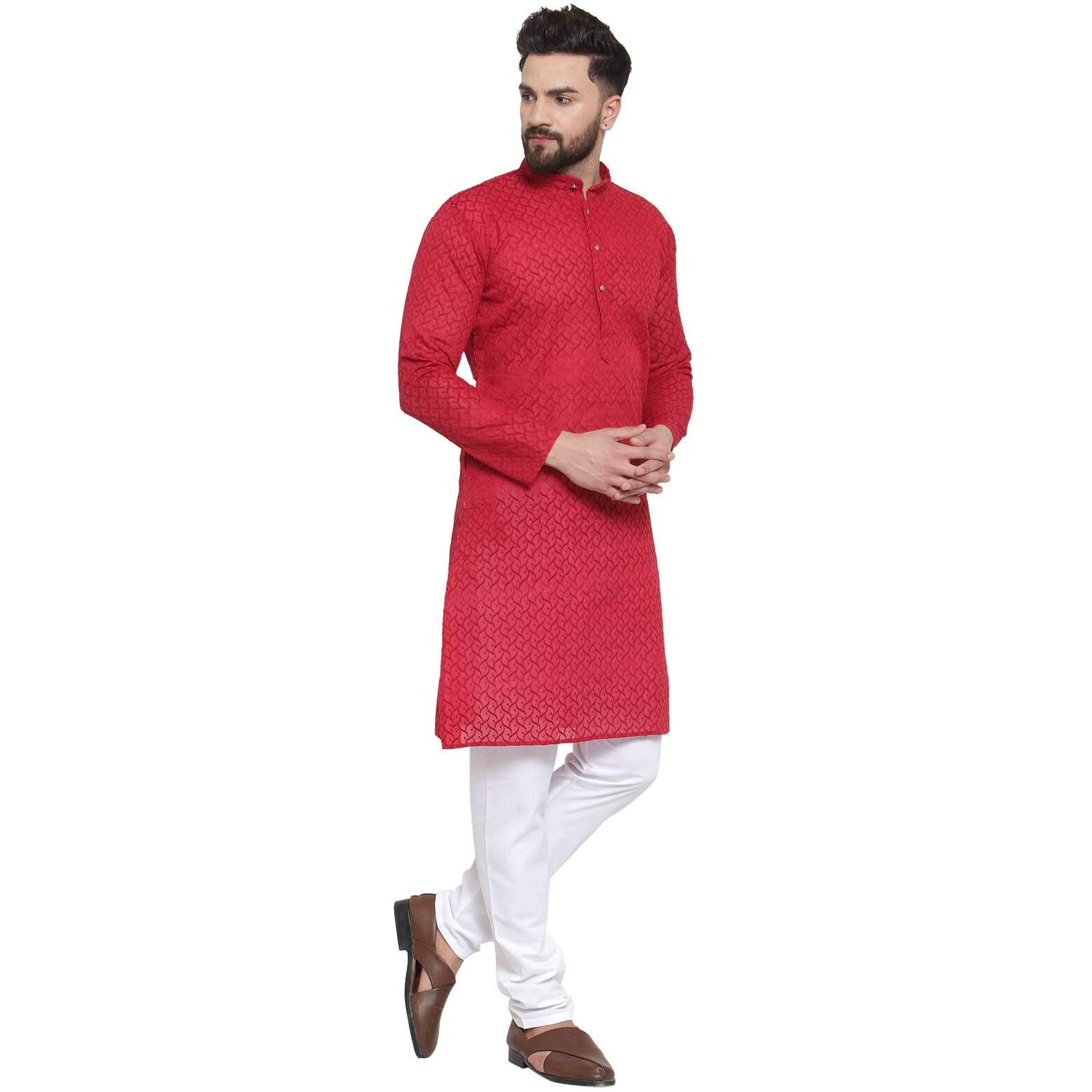 Jompers Men's Chicken Cotton Kurta Pyjama. (Maroon, Xl)